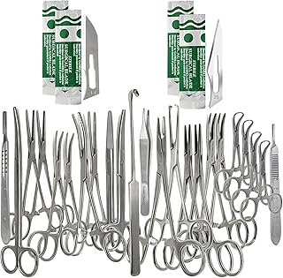 A2Z Scilab Premium Quality 43pcs Scissors Forceps Hemostats Needle Holder Backhaus Clamps + Extra Blades - All in 1 Complete Kit for Medical Student Veterinary Training - Made of Stainless Steel