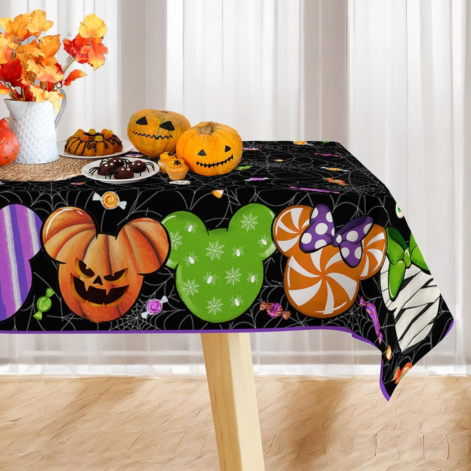Waterproof Halloween Tablecloth - Rectangle Cartoon Mouse Table Cover for Home Party Decor (Pack of 2)