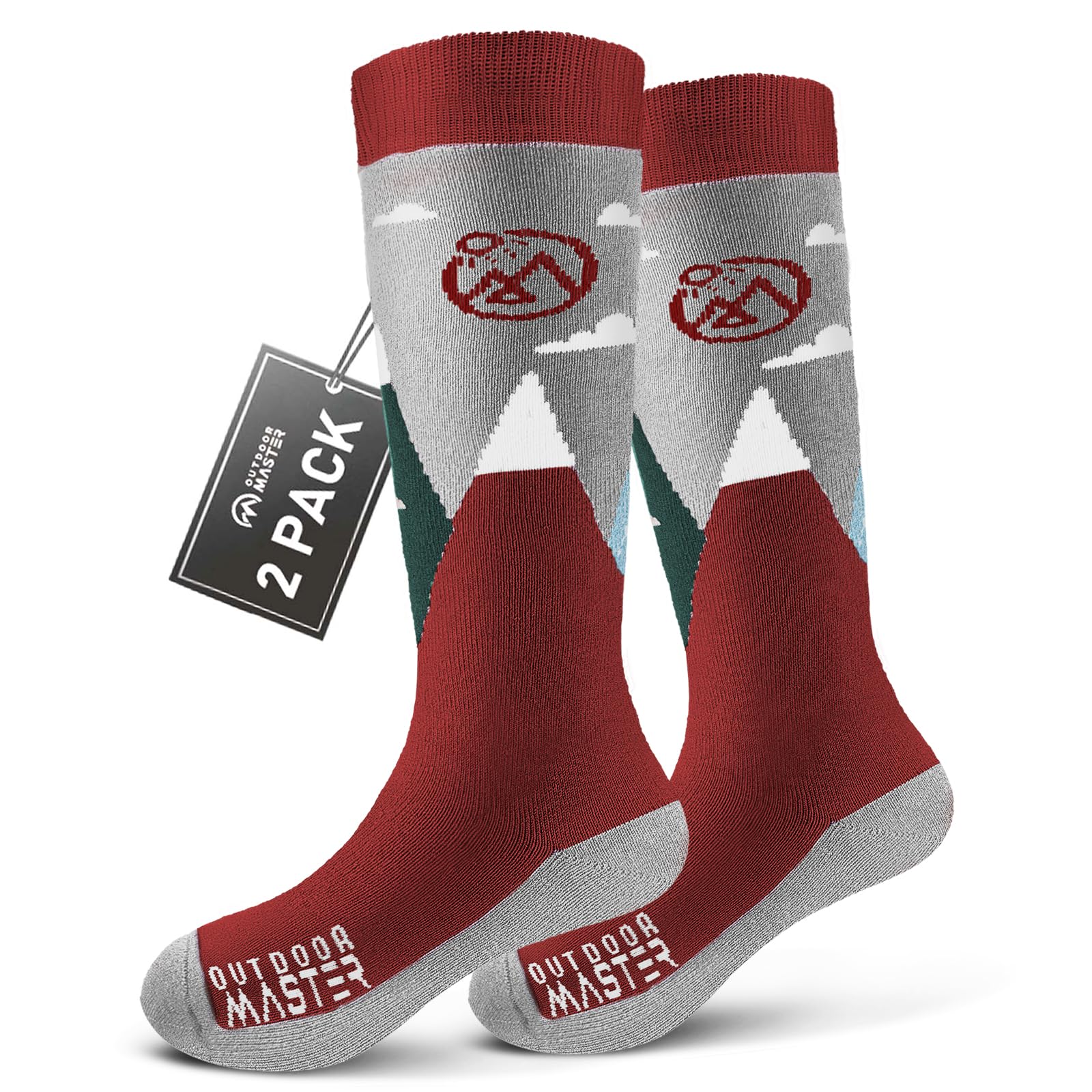 OutdoorMaster Merino Wool Ski Socks for Kids, Boys & Girls, Thermal Winter Warm Snowboarding Socks for Cold Weather