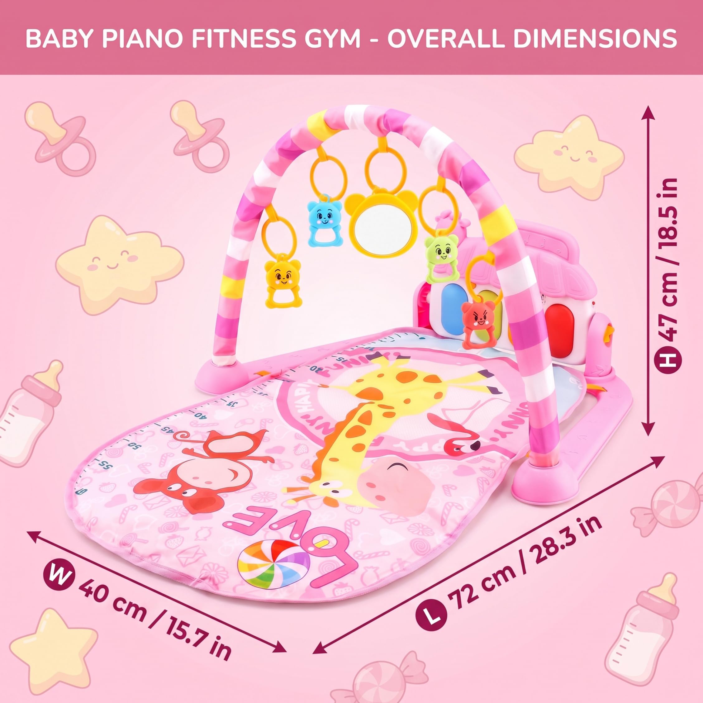 Tappetino da gioco per palestra per bambini, calcia e suona il pianoforte con musica e luci per neonati 0-3-6-9-12 mesi, pancia neonato - Tappetino per neonati
