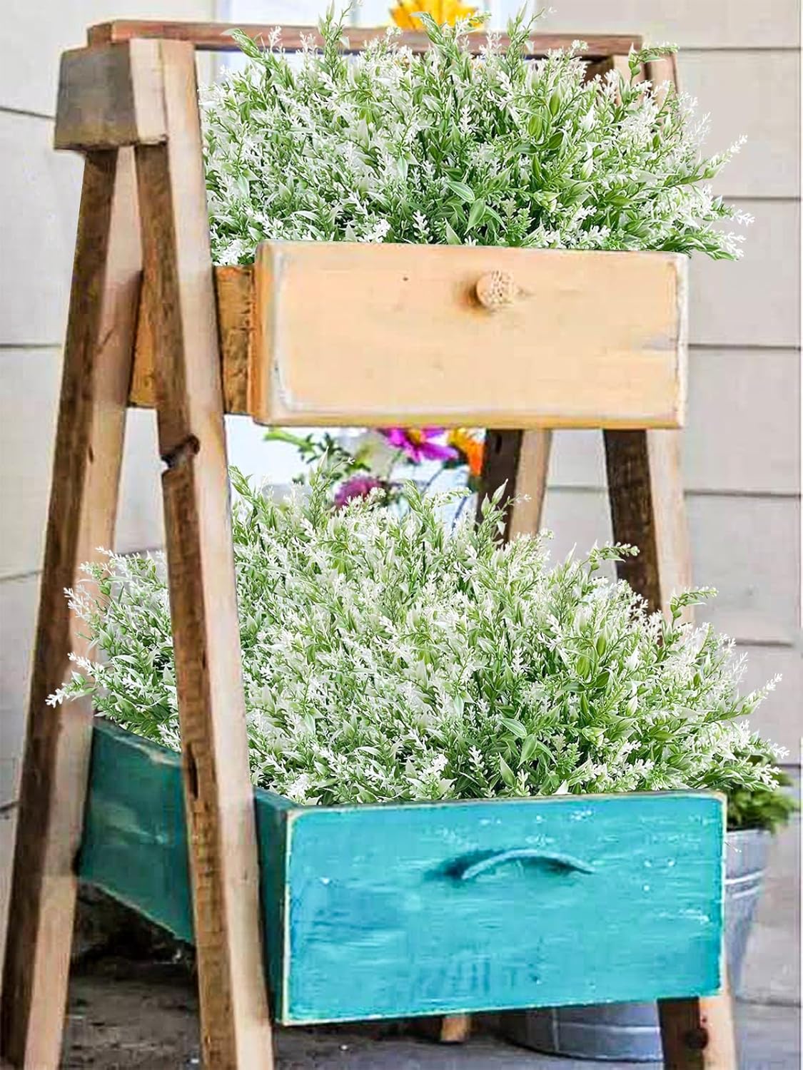 Artificial Plants Lavender 20 Bundles Outdoor UV Resistant Greenery Fake Shrubs Simulation Plants Indoor Outside Hanging Planter Home Garden Decor (White)
