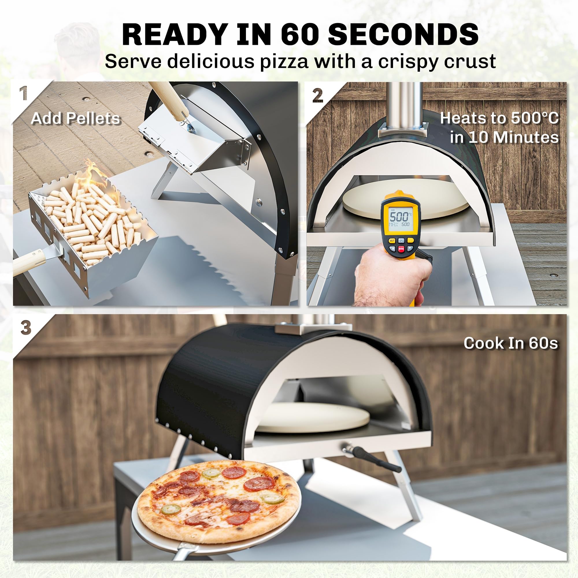 Outsunny 12" Horno para pizza de mesa con piedra giratoria, termómetro