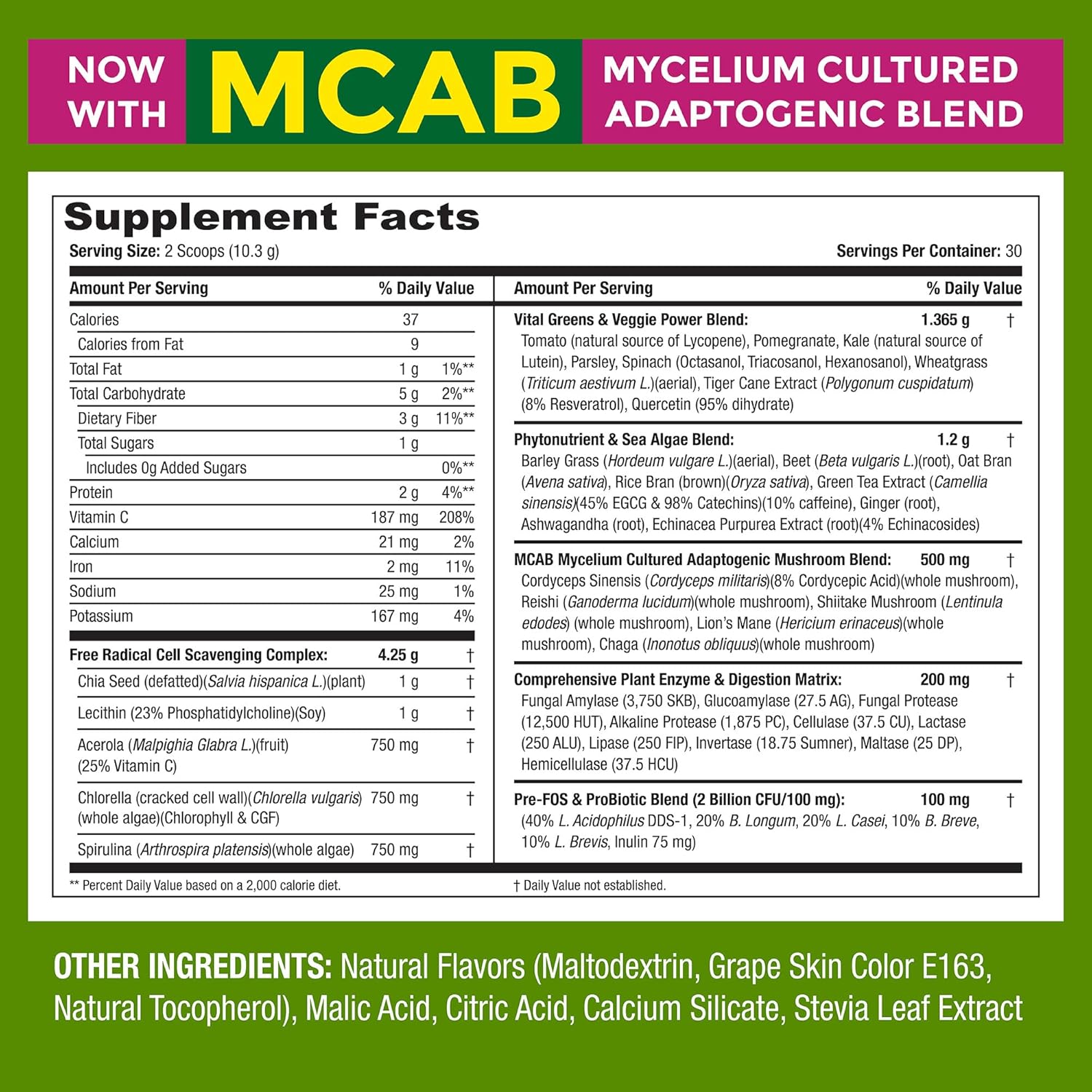SAN Nutrition’s Green Supreme Fusion Blend Antioxidant: Super Greens Smoothie Mix with Spirulina, Chlorella, Adaptogenic Mushrooms, 30 Servings