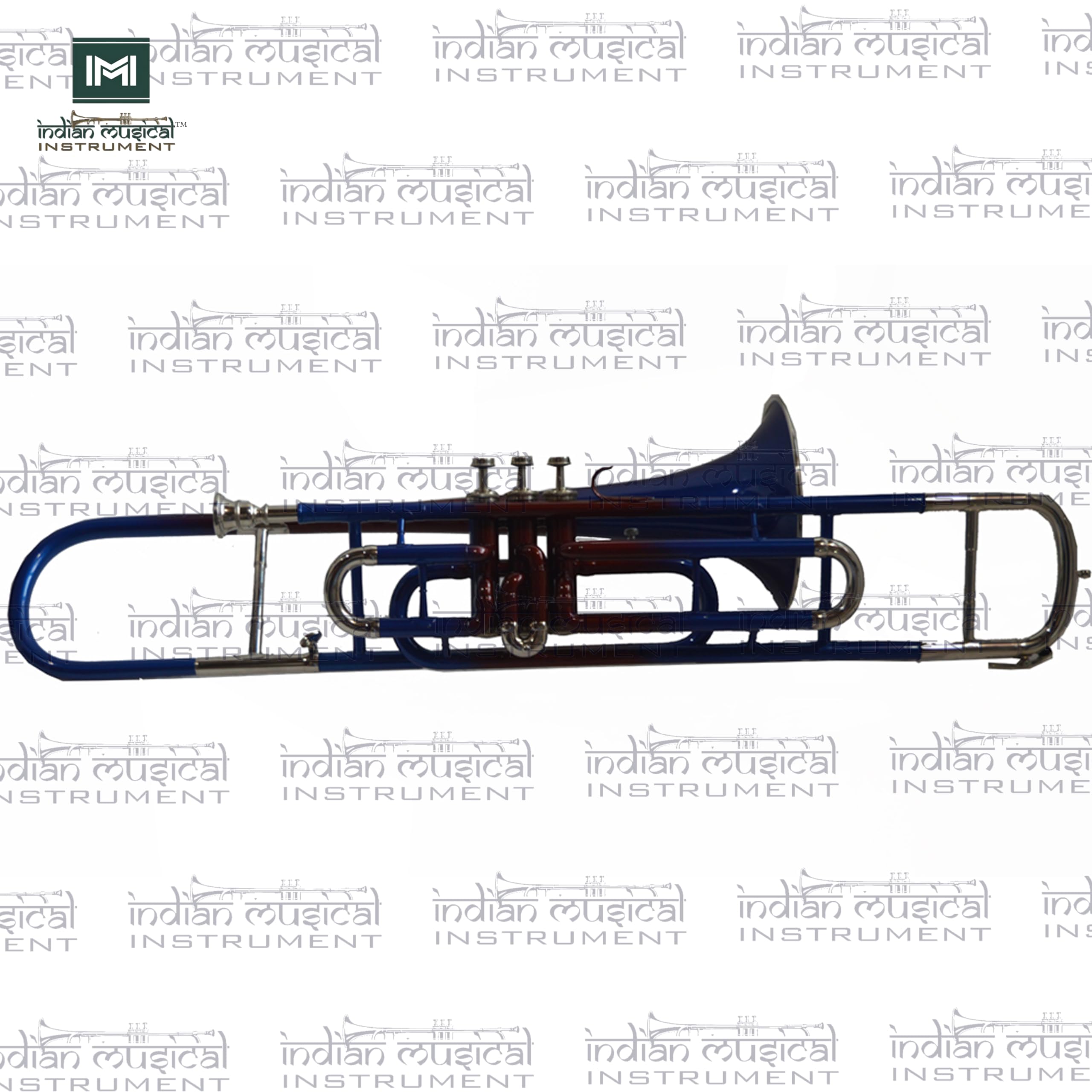Trombón de válvula, paso BB, calidad de latón con funda de transporte y boquilla incluida (plata azul)