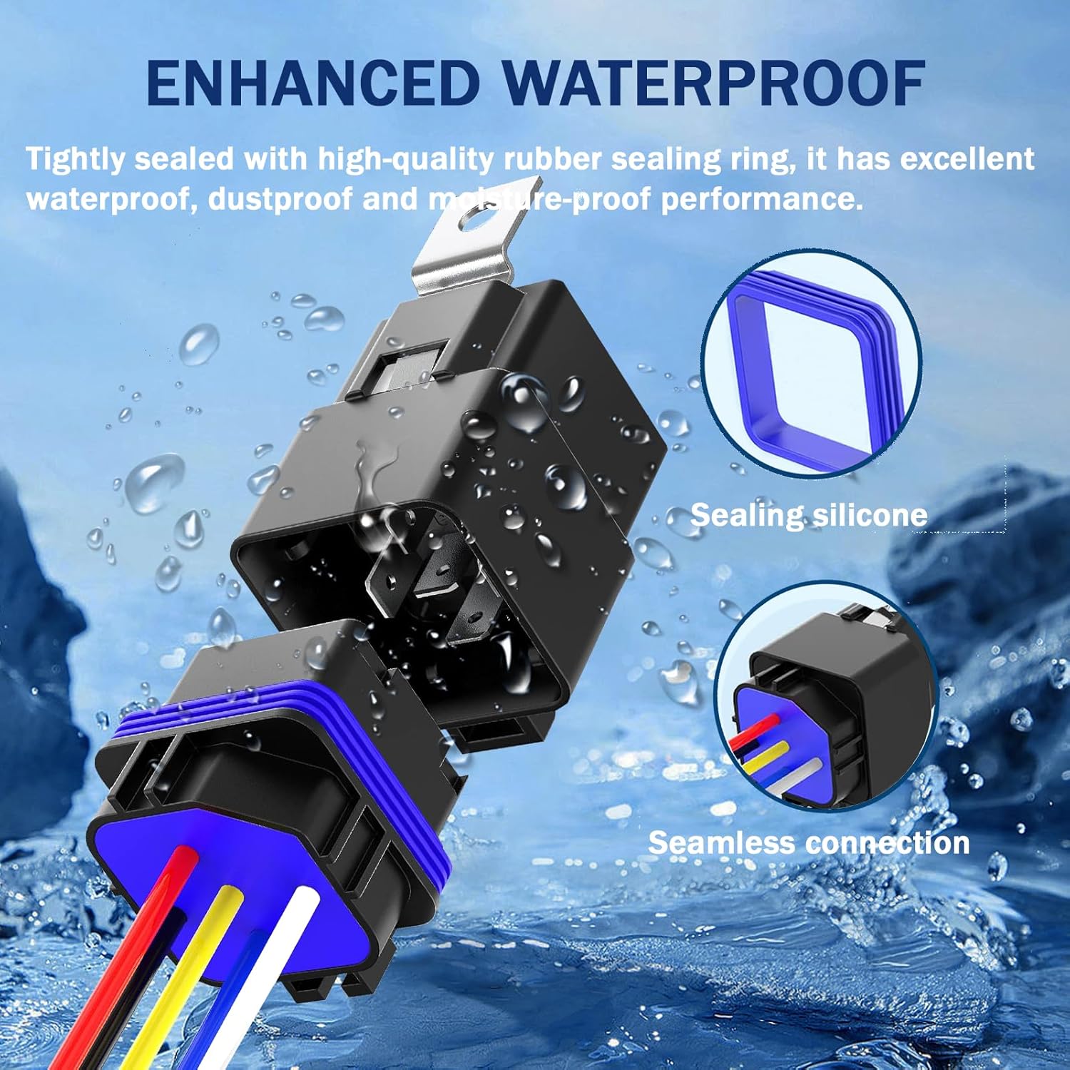 5-PIN Relay 40/30AMP 12V DC Automotive Relays Waterproof Relay with Harness Heavy Duty 12 AWG Tinned Copper Wires, 5 Pack