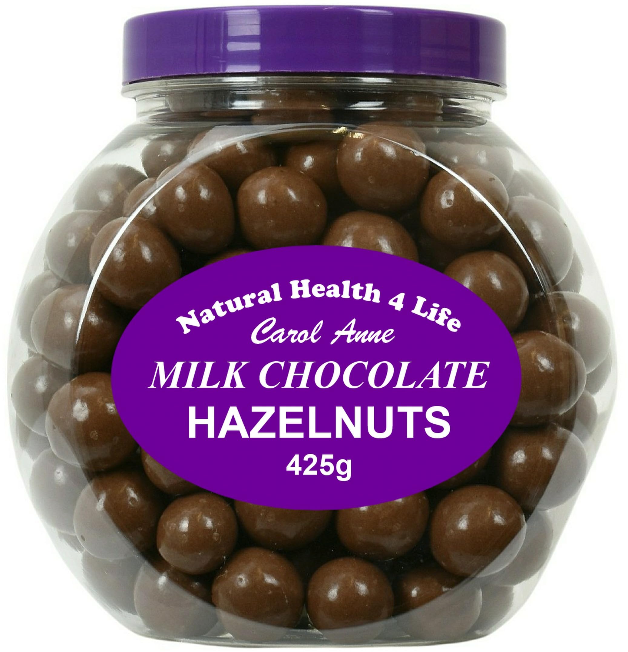 Carol Anne Confectionery Milk Chocolate Hazelnuts 425g, Chocolate Covered Hazelnuts in Recyclable Gift Jar, 10g Protein per 100g, Snack for Gifting, Baking (1 Jar)