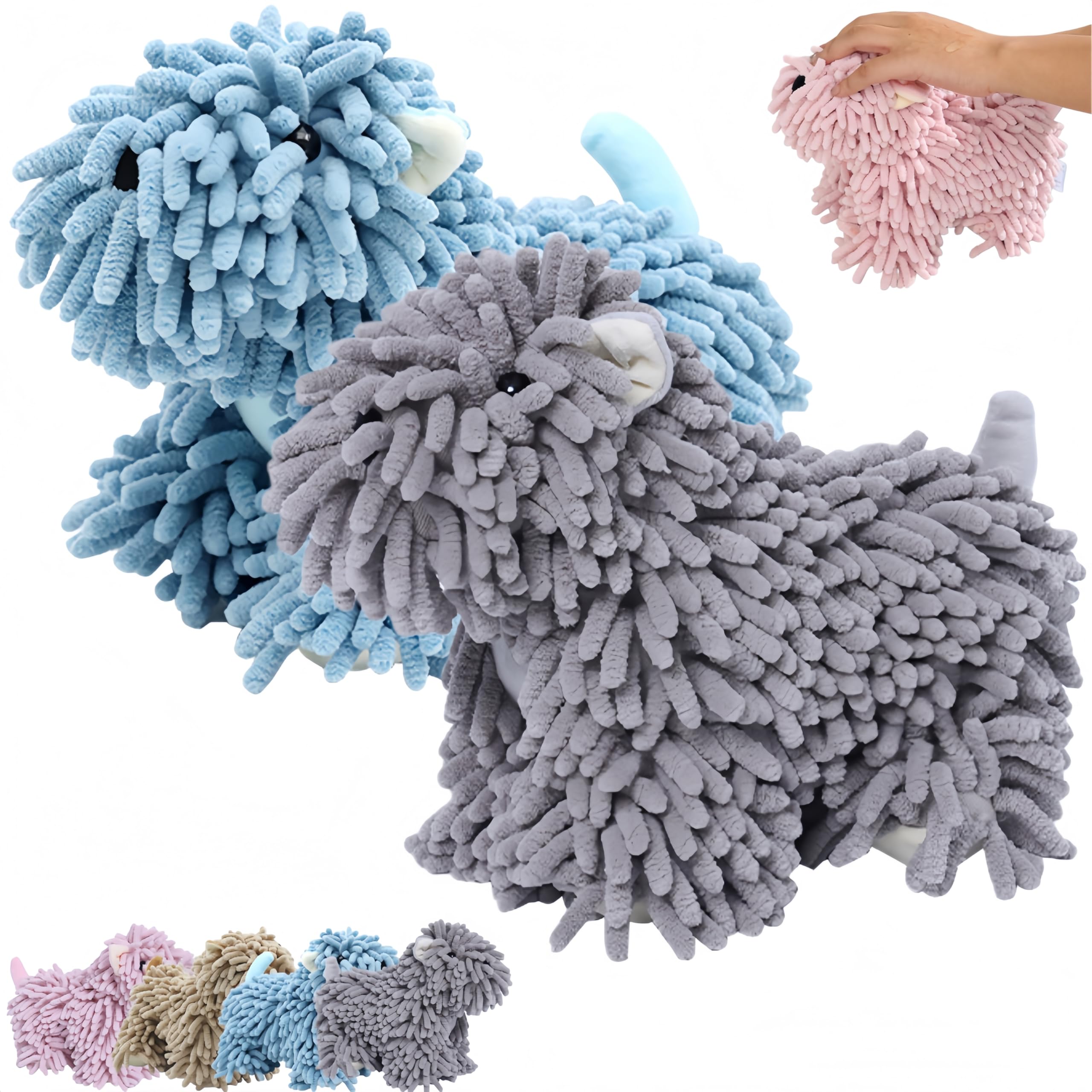 Serviette à main en chenille mignonne en forme de chiot gris pour la cuisine des enfants