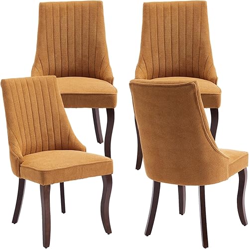 Miniatura 45 de Mid-Century - Juego de 2 sillas de comedor modernas, tapizadas de tela con canal copetudo, Sillas de Comedor con patas curvadas de madera maciza, 05