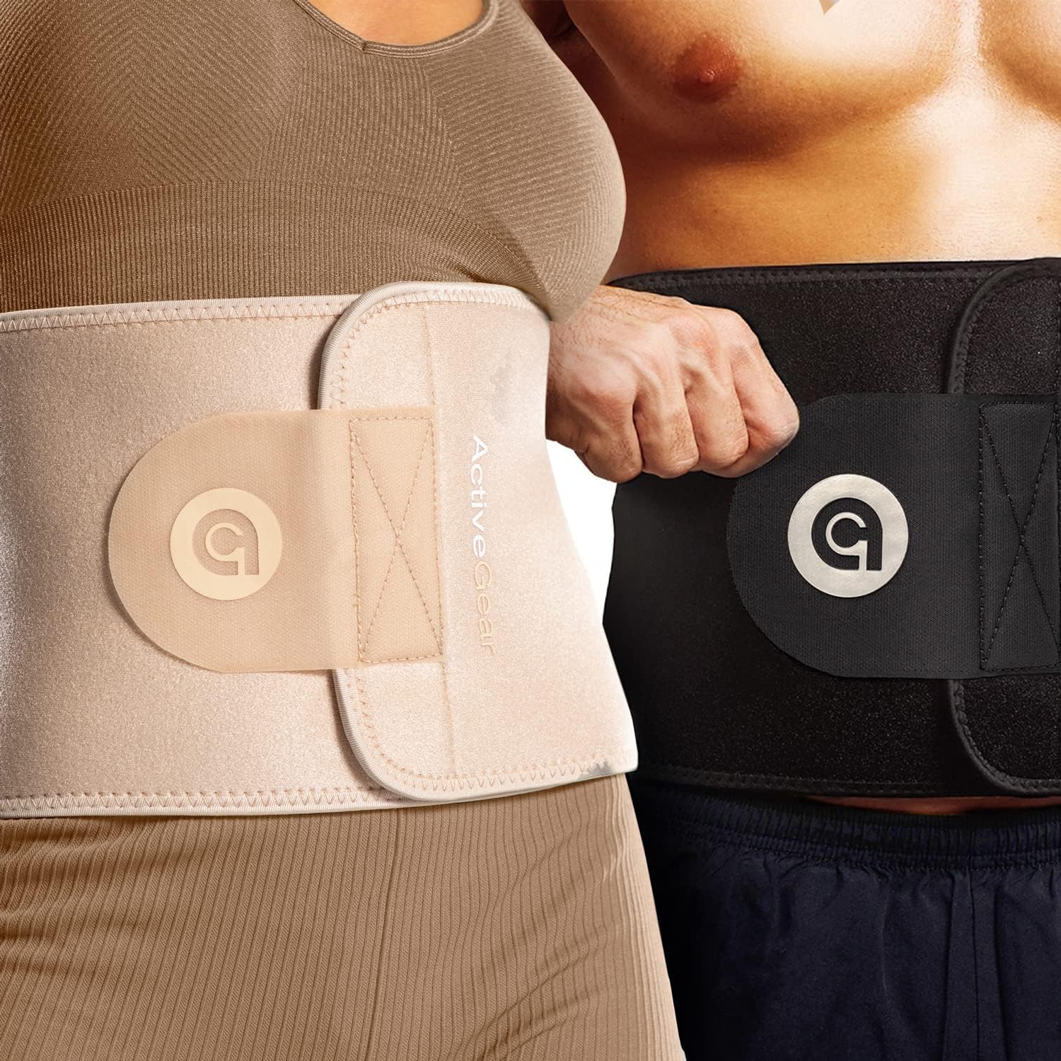 ActiveGear Waist Trimmer Belt Bundle for Men & Women – Sweat Band Waist Trainer Belt for a Toned Look - Reinforced Trim and Double Velcro (Silver & Latte, Large: 9” x 46”)