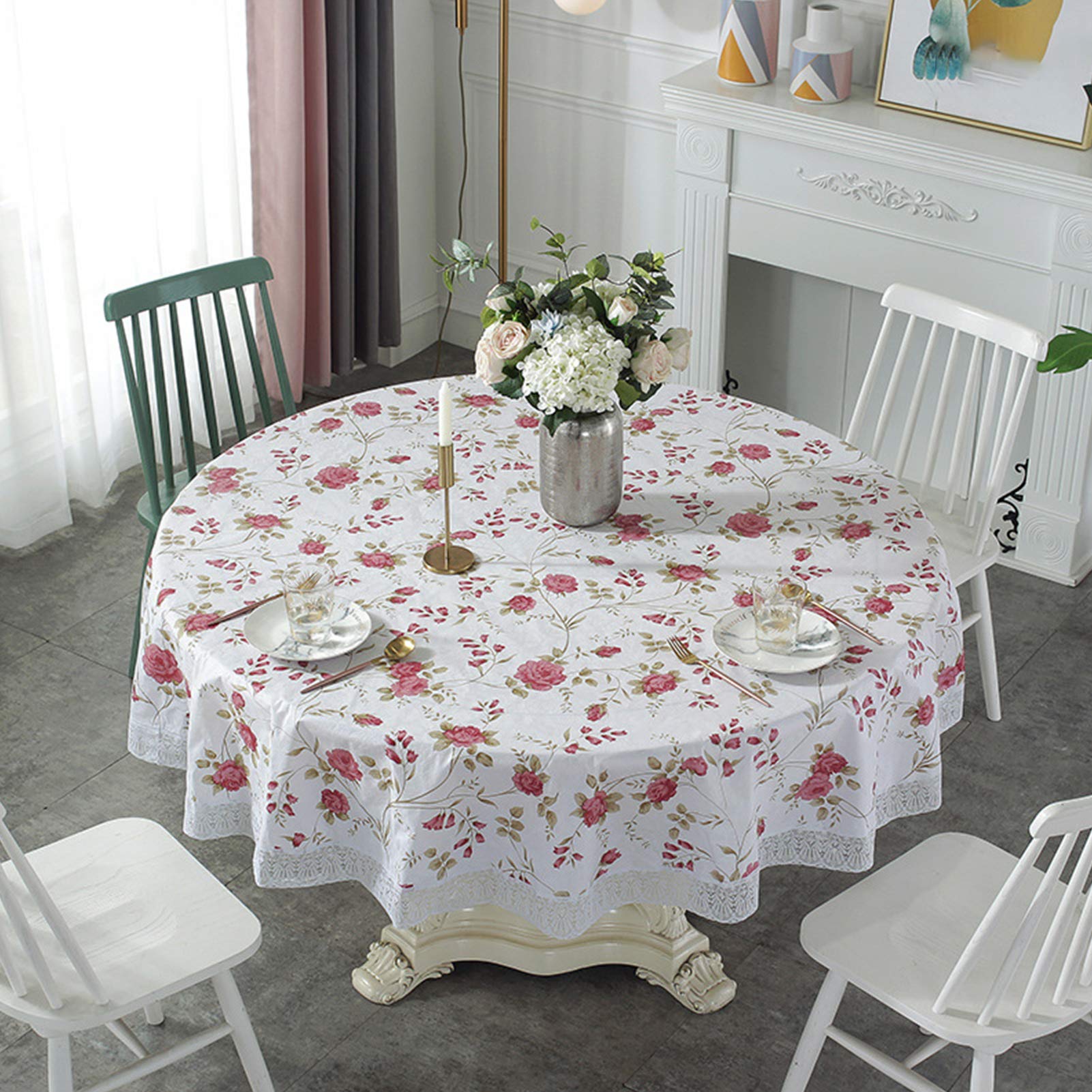 Round Tablecloth Wipe Clean, Waterproof Wipeable Tablecloth for Circular Table Stain Resistant PVC Plastic Table Cover,F,152cm/60in
