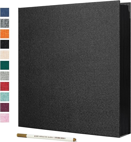 Spbapr Large Photo Album Self Adhesive Linen Cover Magnetic Scrapbook Album DIY Scrap Book 60 Black Sticky Pages for 4x6 5x7 8x10 10x12 Pictures with A Metal Pen