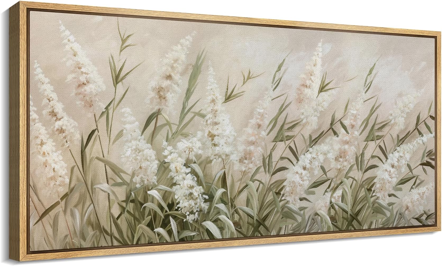 SIGNFORD Extra Large Framed Canvas Print Wall Art Soft White Floral Field Tranquil Illustrations Modern Art Calm Warm for Living Room, Bedroom, Office - 60"x30"
