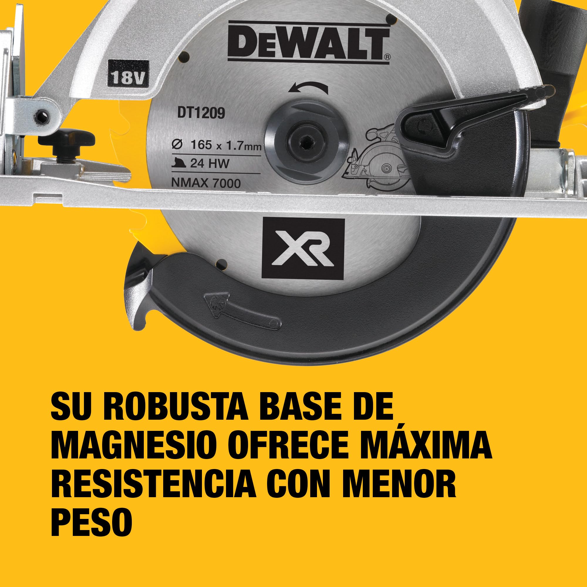 DEWALT Sierra Circular XR 18V, 460W, Disco de 165 mm, Profundidad de Corte Max. 55 mm, Velocidad 5150 rpm, Empuñadura Ergonómica, Incluye Maletín TSTAK, Sin Batería ni Cargador, DCS391NT-XJ