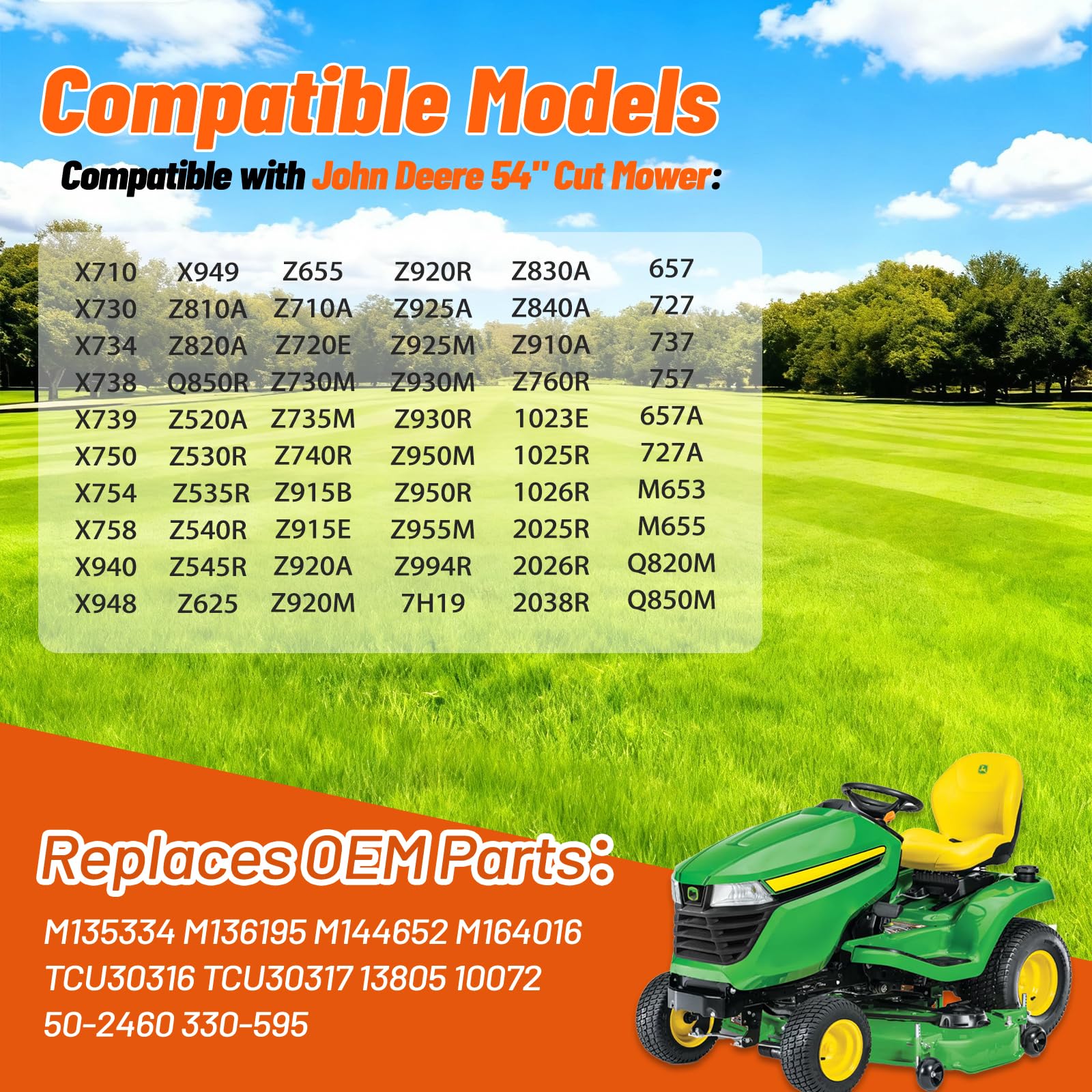 Cuchillas para cortacésped 396-769 compatibles con Oregon Gator G6 y John Deere de 54 pulgadas, repuesto para M135334, M136195, M144652, M164016, TCU30316, TCU30317, 7/2020 Centro de .3 cm Agujero, 19