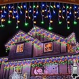 Icicle Outdoor Christmas Lights, Christmas Decorations Fairy Lights, Plug in Hanging String Lights for Home Xmas Tree Yard Wedding Party, Multicolor（66FT with 144 Drops）