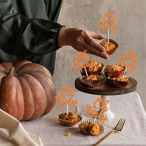 Miniatura 5 de 24 piezas de calabaza Oh Baby Cupcake Toppers con purpurina temática de otoño de calabaza Cupcake Picks Baby Shower Cake Decoraciones para tema de