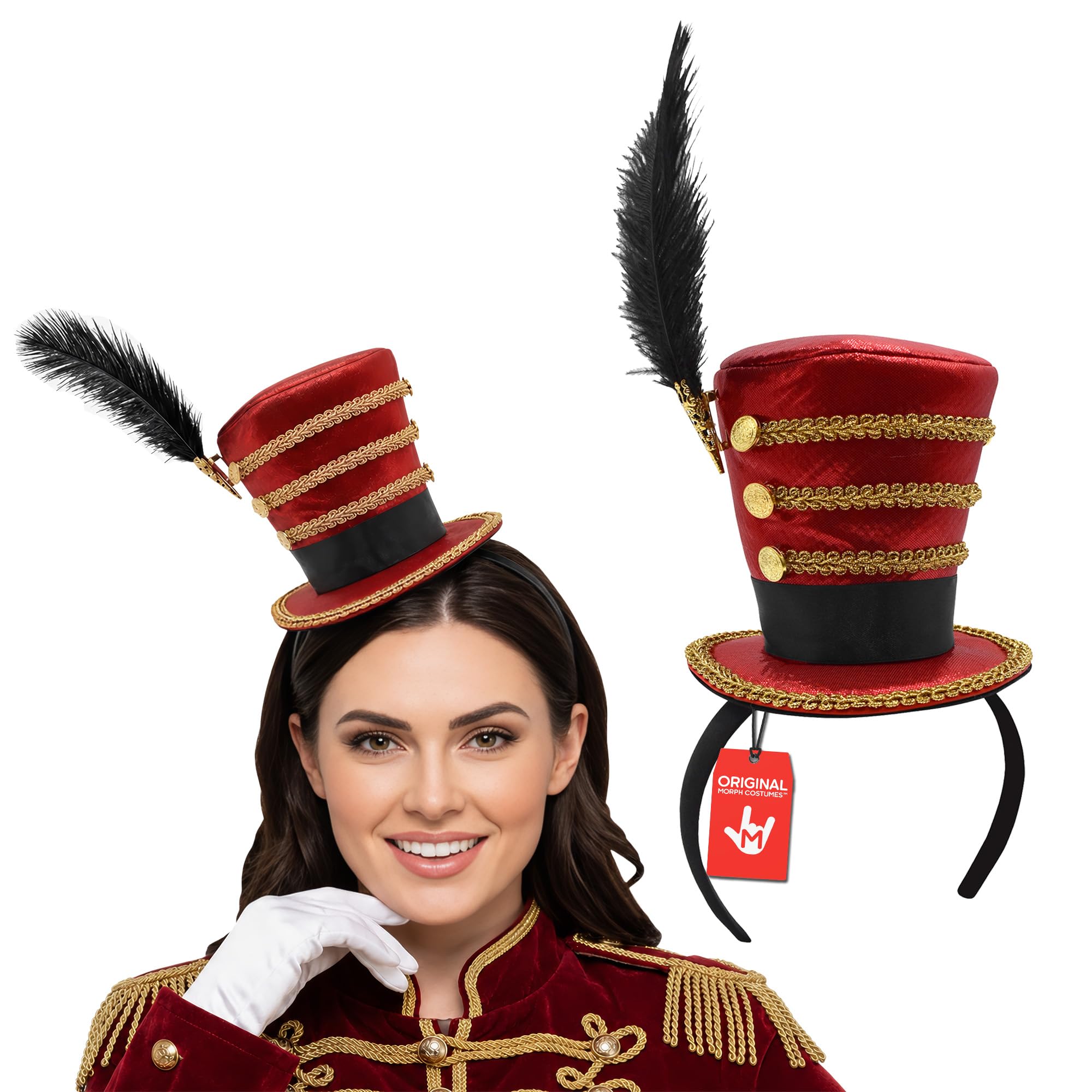 Deluxe Ring Master Mini Top Hat on Headband, Red/Black/Gold, One Size-image-2