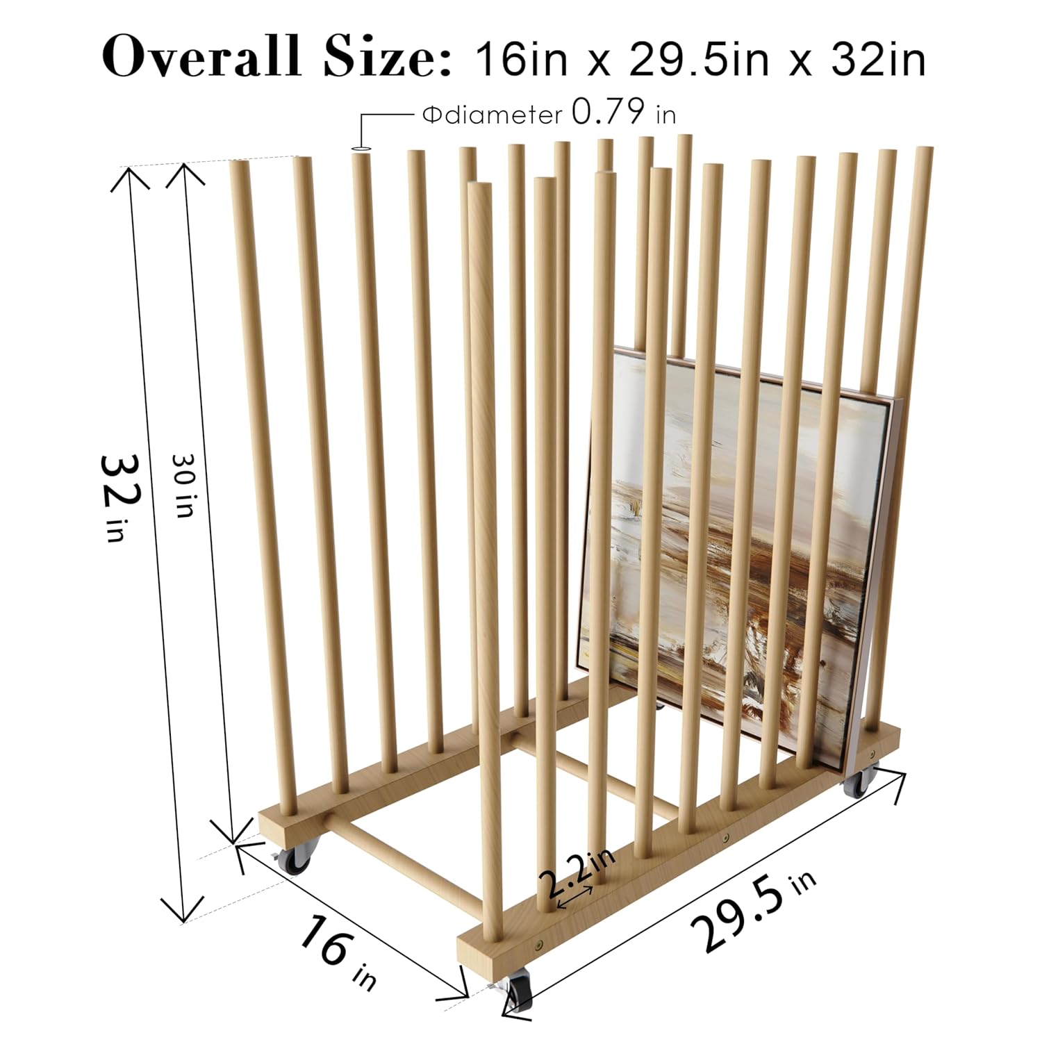 Art Storage Rack With Caster Wheels, Wood Storage Stand for Canvas Boards, Panel, Frame, Drawing Board, Printed Matter, Paper Pad, Backing Plate