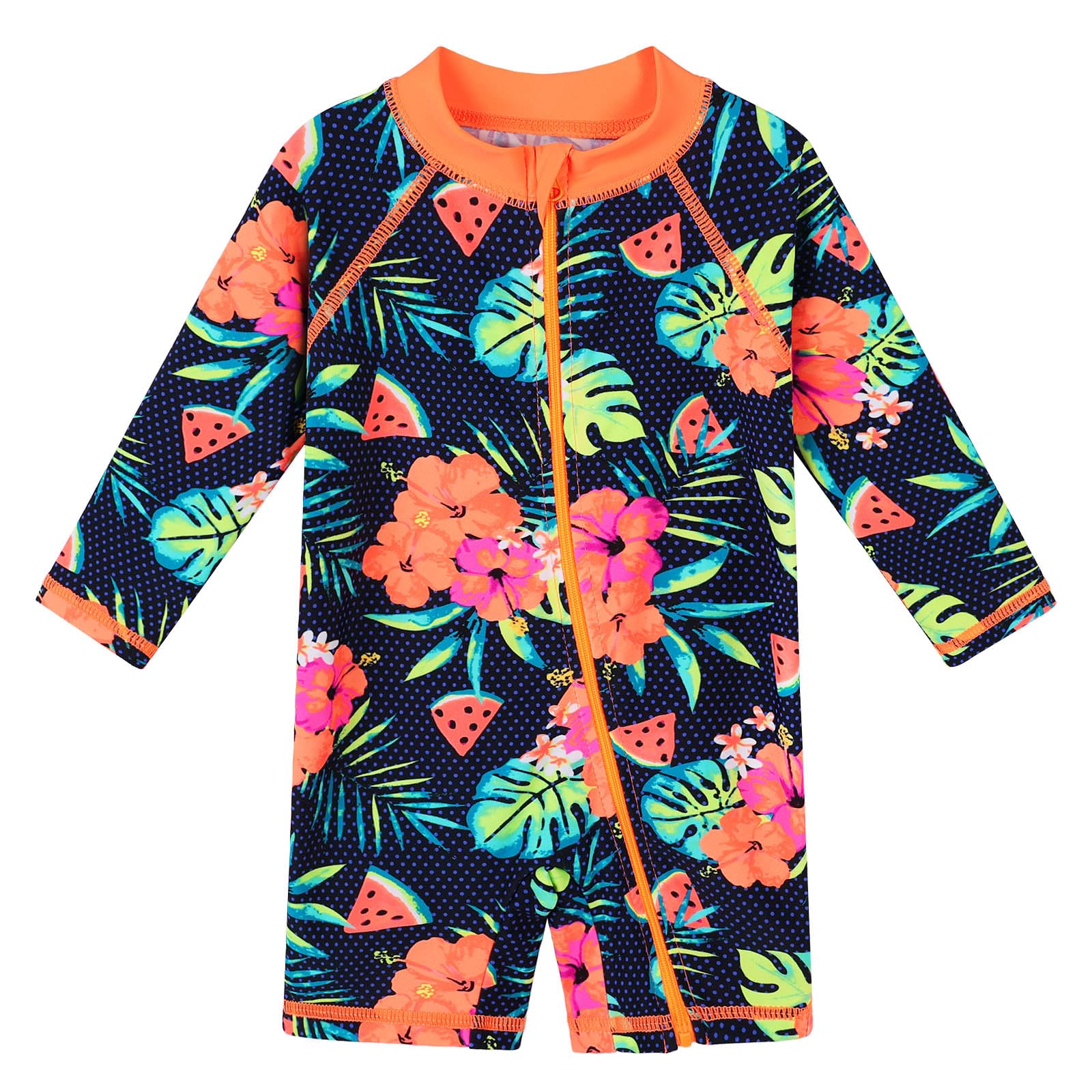 XFGIRLS 2024 New Girls Swimsuit Long Sleeve Full Zipper Put/On Sun Protection Quick-Dry Rash Guard Shirt Blackflower
