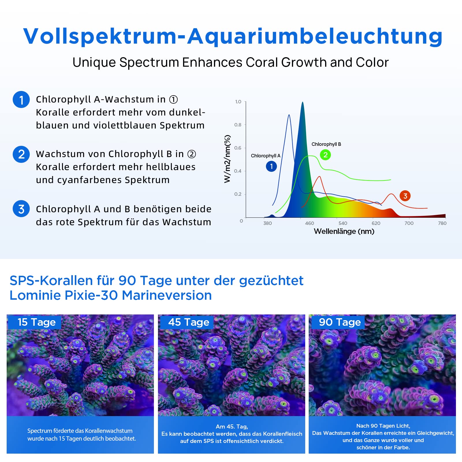 Lominie 30-W-Aquarienbeleuchtung, Vollspektrum Aquarium Lampe,Salzwasser Aquarium Licht mit Fernbedienung, für Korallen, Riffe, Planted Nano Aquarium Tank (Pxie30 Salzwasser)
