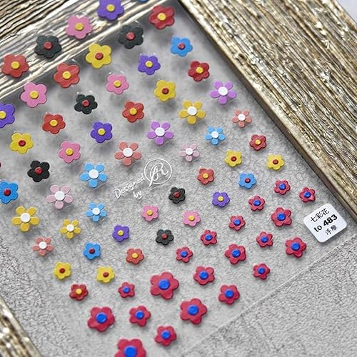 Miniatura 4 de Calcomanías de arte de uñas estereoscópicas en relieve 5D, calcomanías de arte de uñas, color caramelo, cara sonriente, flor de sol, flores