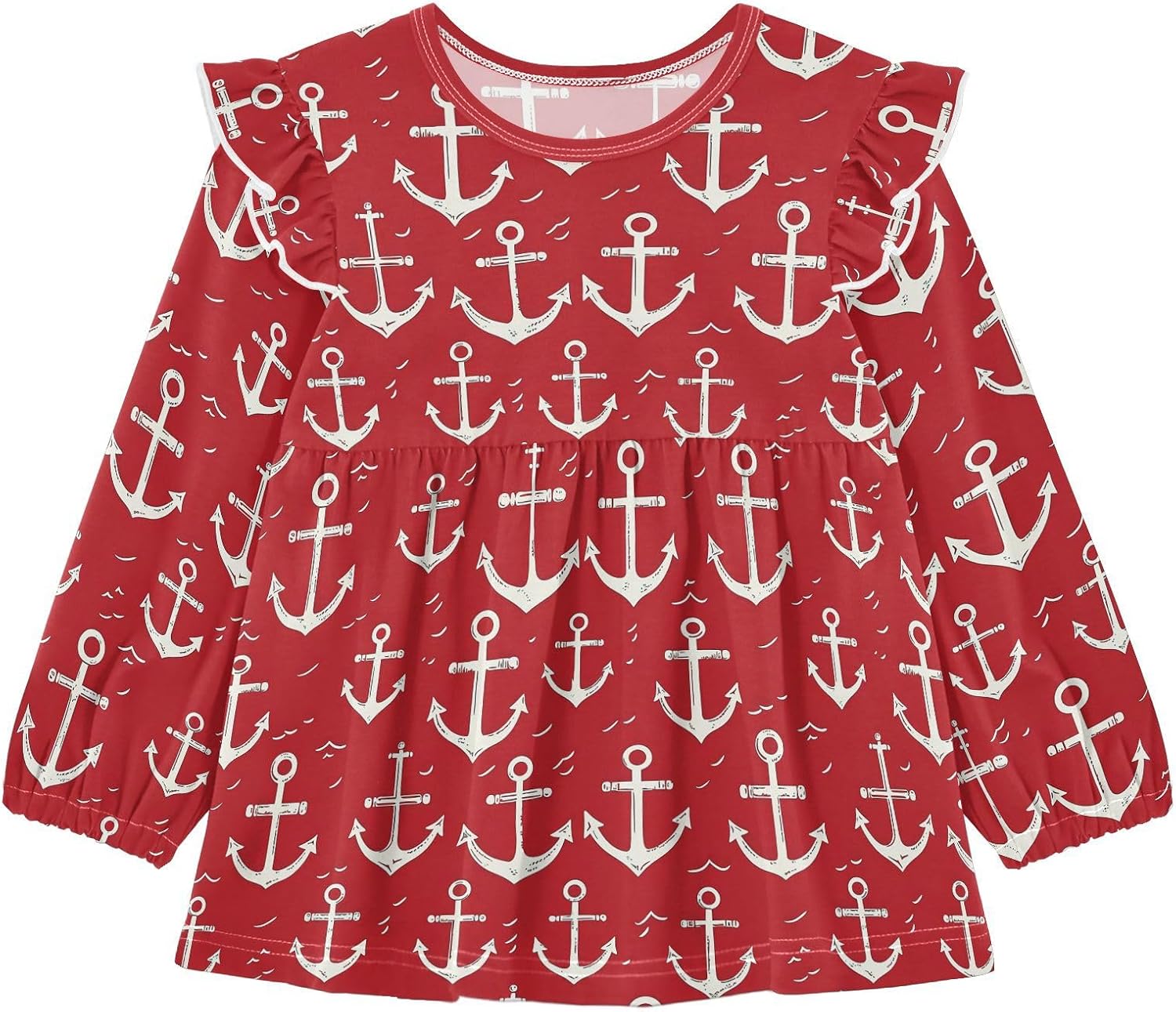 visesunny Toddler Clothes for Girls Red Anchor Long Sleeve Fall Shirts Cotton Top with Ruffle Collar