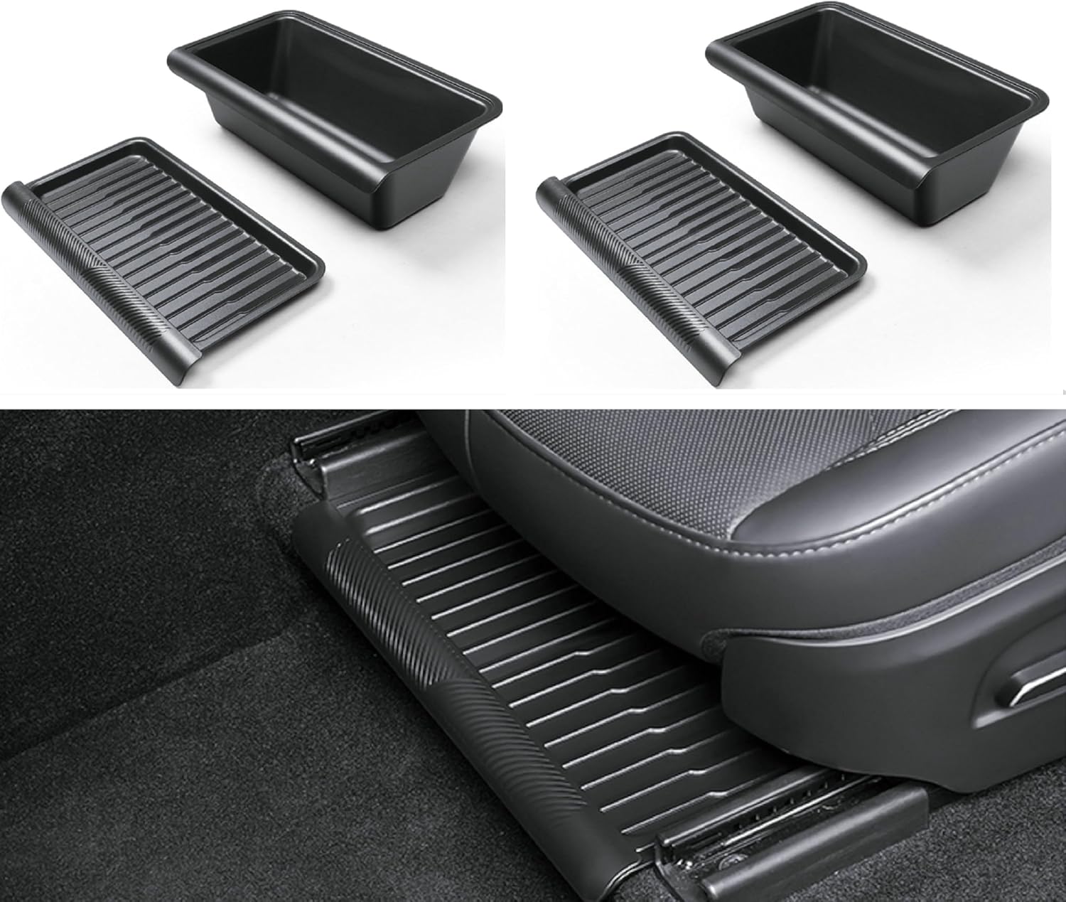 2PCS for 2025-2026 Model Y Juniper Front Under Seat Storage Box with Lid,Hidden Organizer Tray Under Seat Bins Cover for Tesla 2026 Model Y Juniper Interior Accessories (Front Seat)