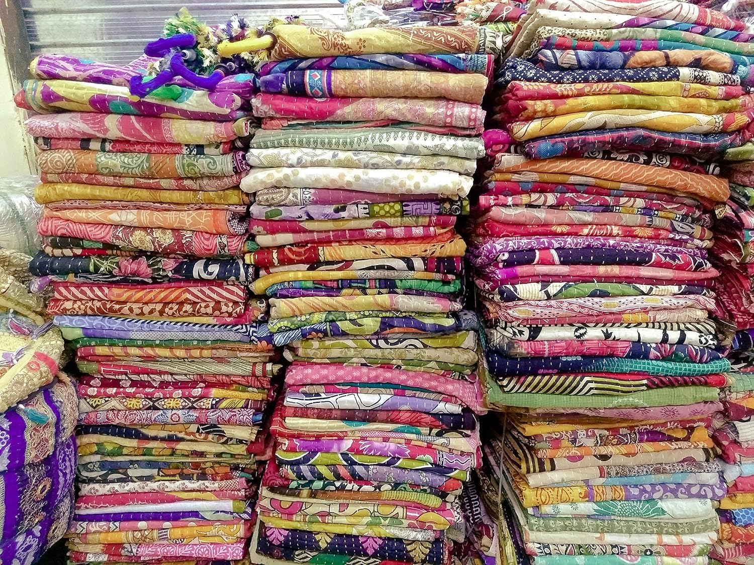 Mycrafts Handmade Indian Kantha Quilt - Vintage Bohemian Patchwork Throw Blanket, Twin 52x80 Inch 100% Cotton