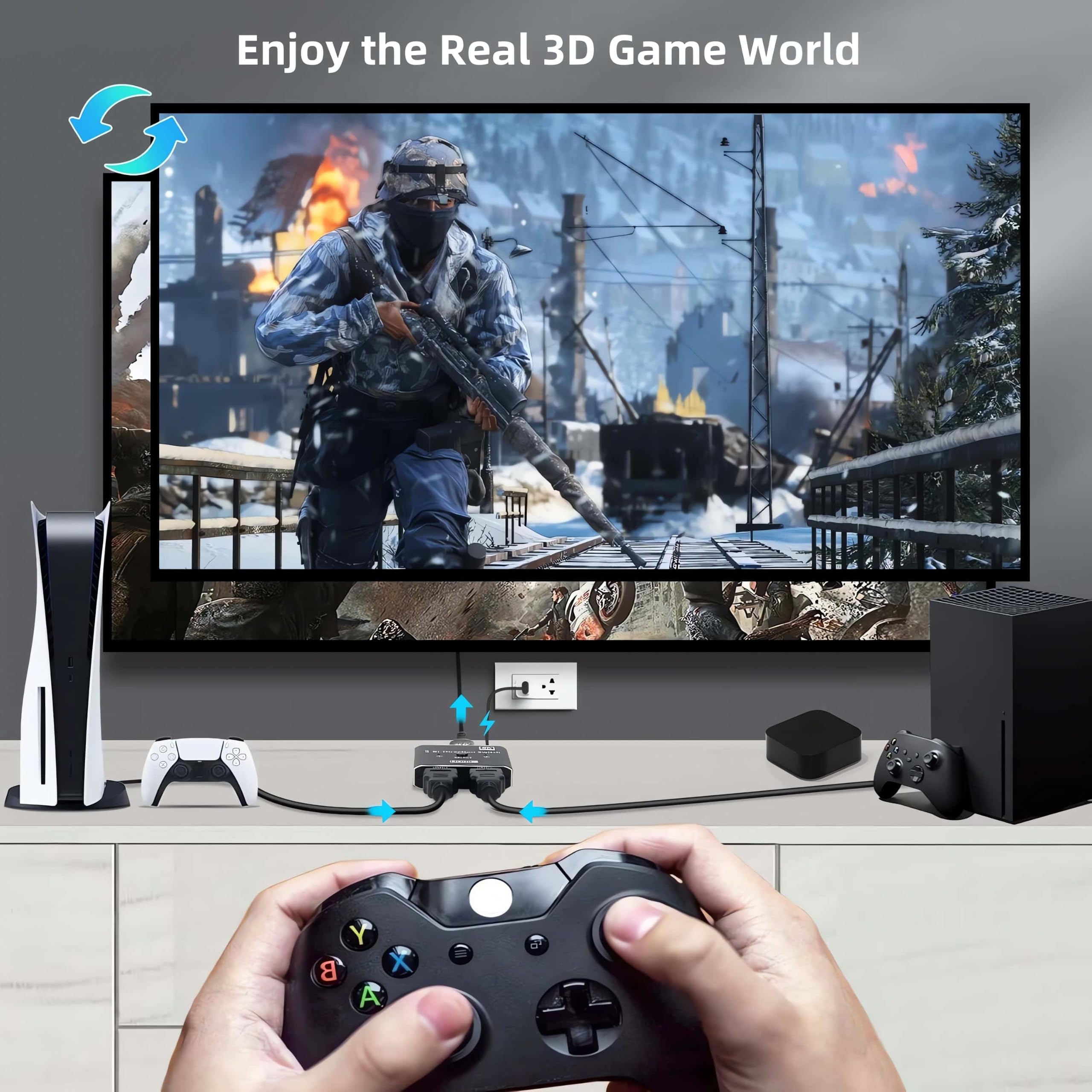 Switch HDMI 2.1, 8K @ 60Hz 4K @ 120Hz alluminio HDMI Switcher 2 in 1 Out, HDMI I Splitter supporta HDR10+ 48 Gbps 3D Dolby VRR, HDM I Switcher compatibile con TV PS5/4 B0X laptop PC proiettore