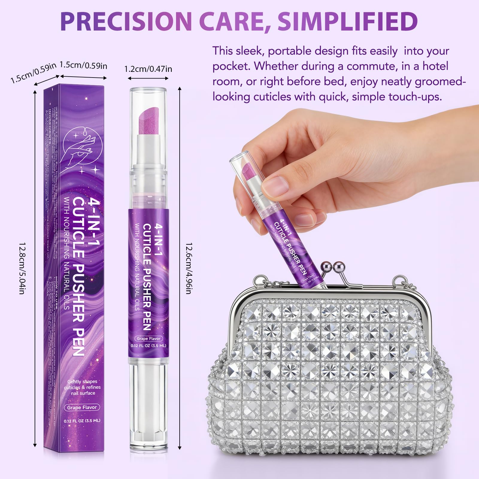 Repousse-cuticules - Crayon d'huile - Forme en douceur les cuticules et affine la surface des ongles - Stylo pour enlever les cuticules - Gommage doux - Arôme de raisin pour les habituelles