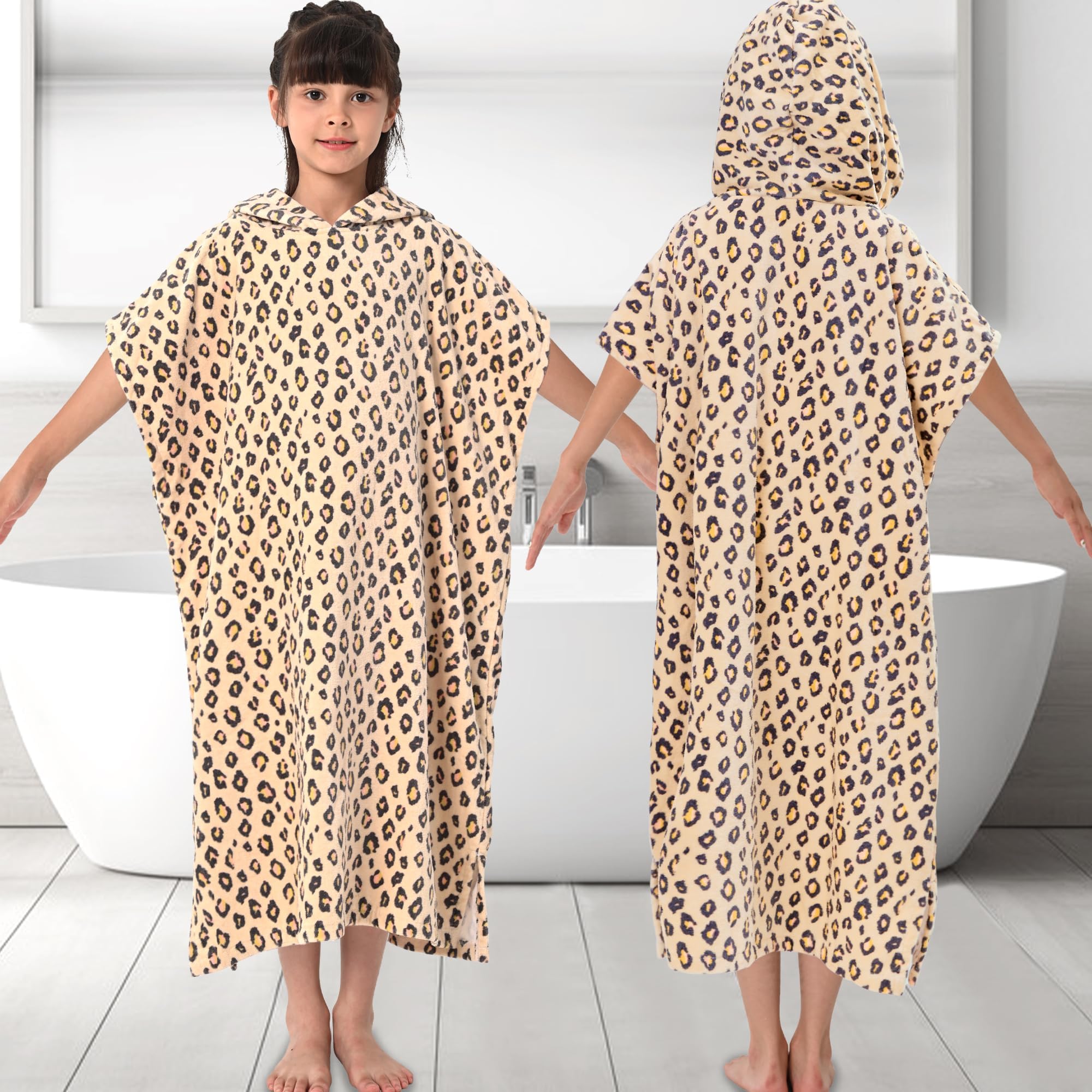 VOOVA & MOVAS Towels Robe for 8-14 Girl Teens,100% Cotton Poncho Towel for Big Kids, Large Absorbent Hooded Towel Dress for Pool | Bath | Swim,