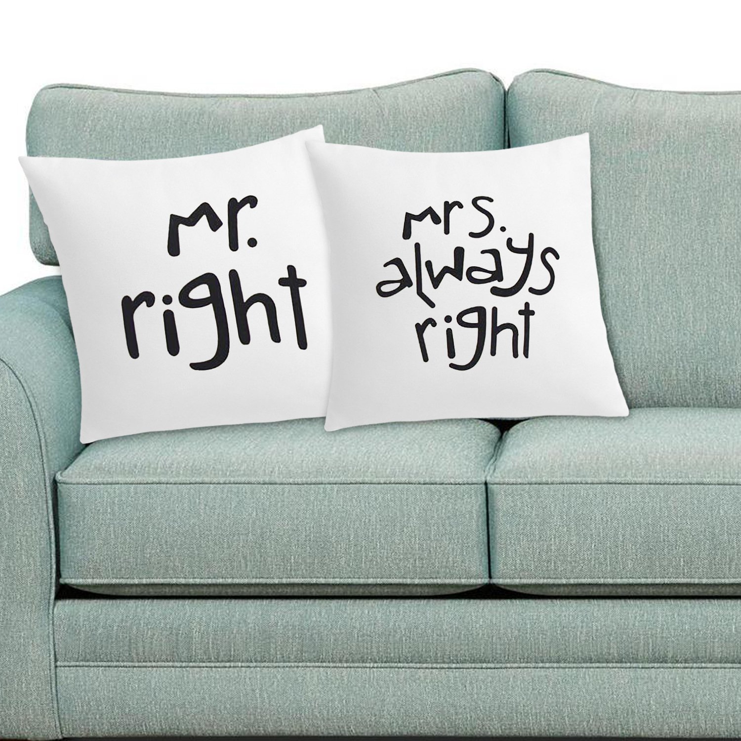 Pack of 2, Mr. Right & Mrs. Always Right Printed Combo Cushion 12X12 Pillow Cover with Filler- Best Love Gift Idea-image-21