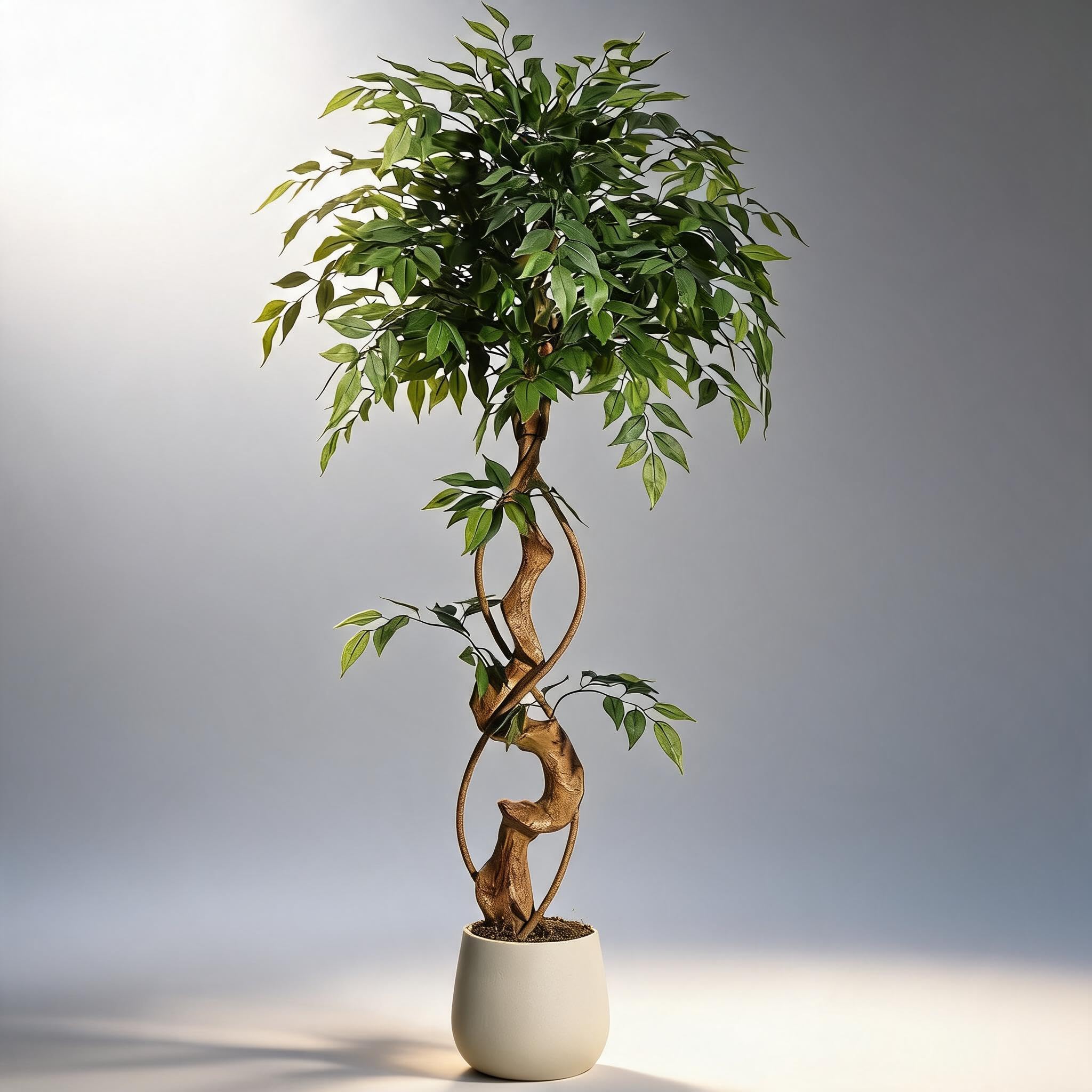 Artificial Ficus Tree 120-180 cm, Kunstpflanzen Groß Inklusive Weißem Blumentopf, Kunstpflanze Outdoor Wetterfest Für Wohnzimmer, Schlafzimmer, Bürodekoration