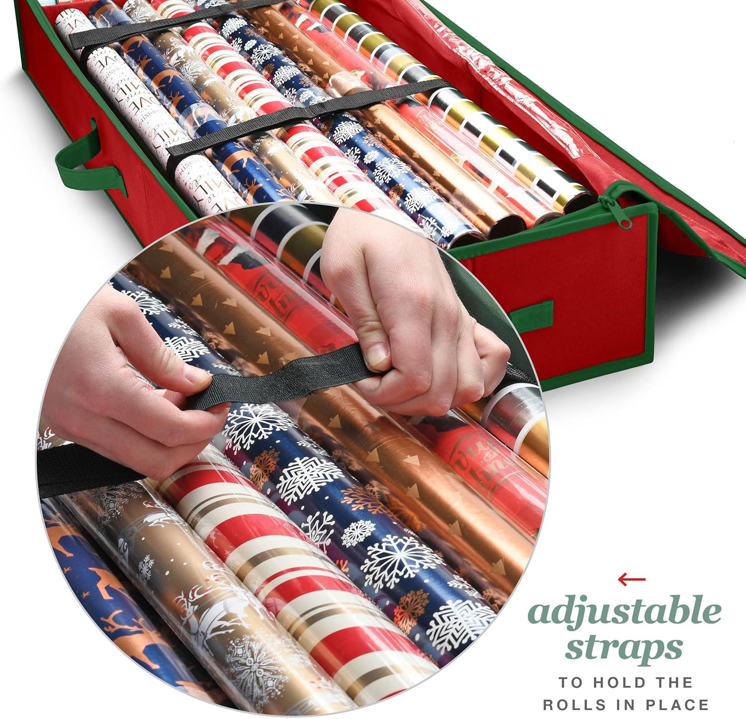 Premium-Geschenkpapier-Organizer, Weihnachts-Geschenkpapier-Aufbewahrungstasche mit nützlichen Taschen für Weihnachtszubehör, passend für bis zu 24 Rollen, Aufbewahrungsbox mit großer Kapazität, 1