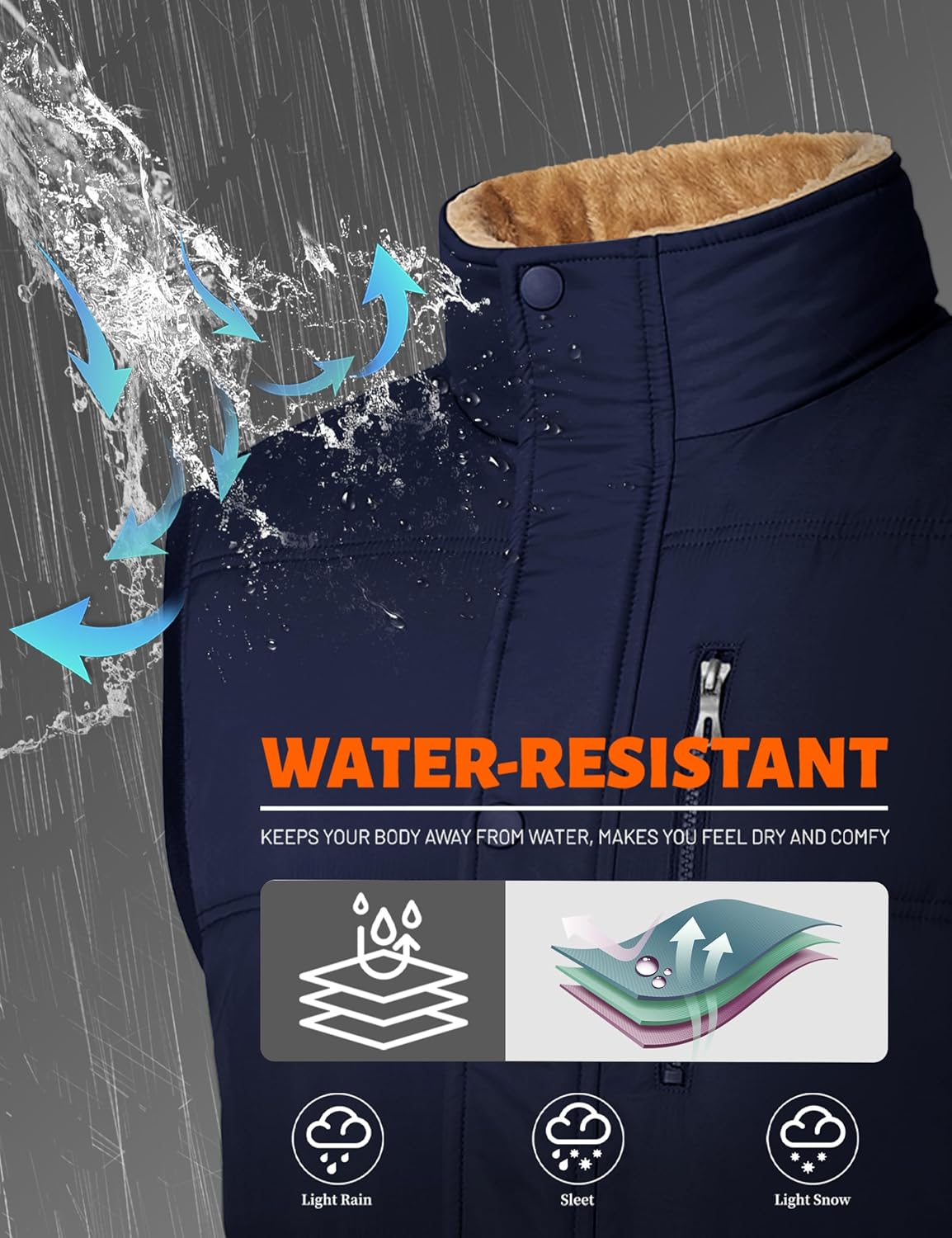 MAGCOMSEN Mens Winter Vests Outerwear Fleece Lined Puffer Vest Warm Casual Quilted Vest Bubble Sherpa Vest Jacket - Image 4