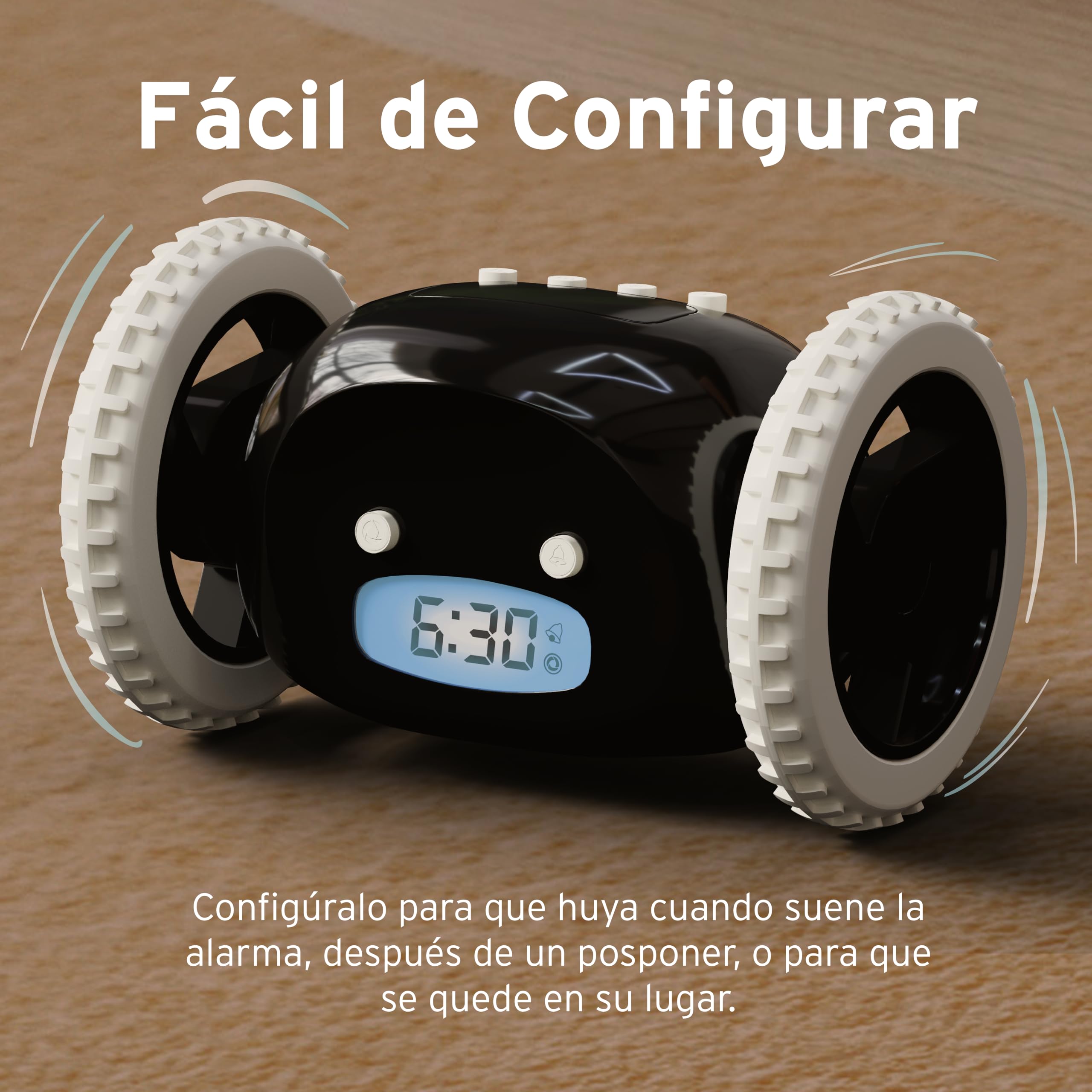 CLOCKY Reloj Despertador Potente Ruidoso Sonido Muy Fuerte para Dormilones Sordos Sueño Profundo Adultos Niños Dormitorio, Despertador Digital Inteligente con Ruedas Se Mueve, Regalo Divertido (Negro)