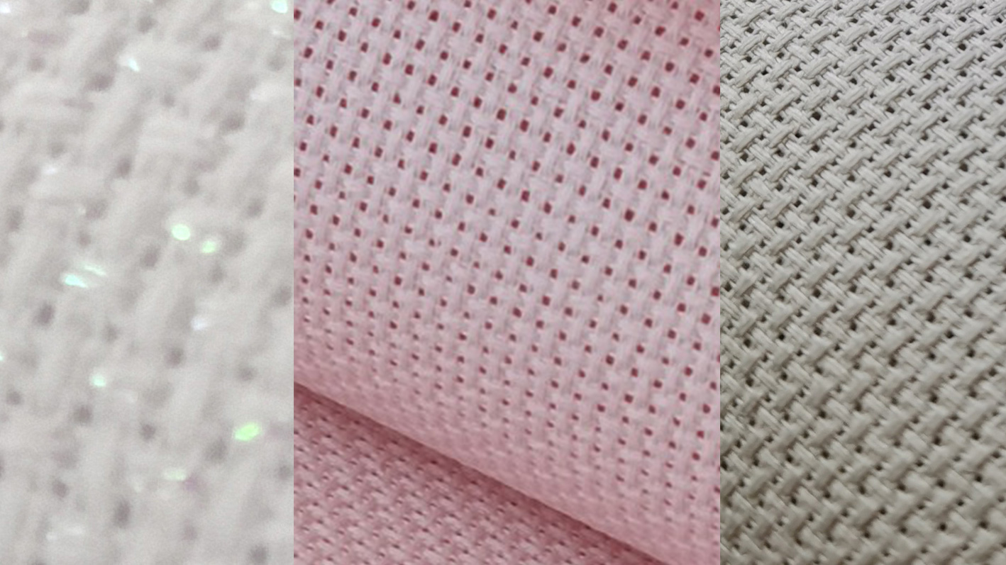 Image of KCS 3 pc of 12 inch x 18 inch 14CT Counted Cotton Aida Cloth Cross Stitch Fabric (White Opal+Pink+Pearl Gray)