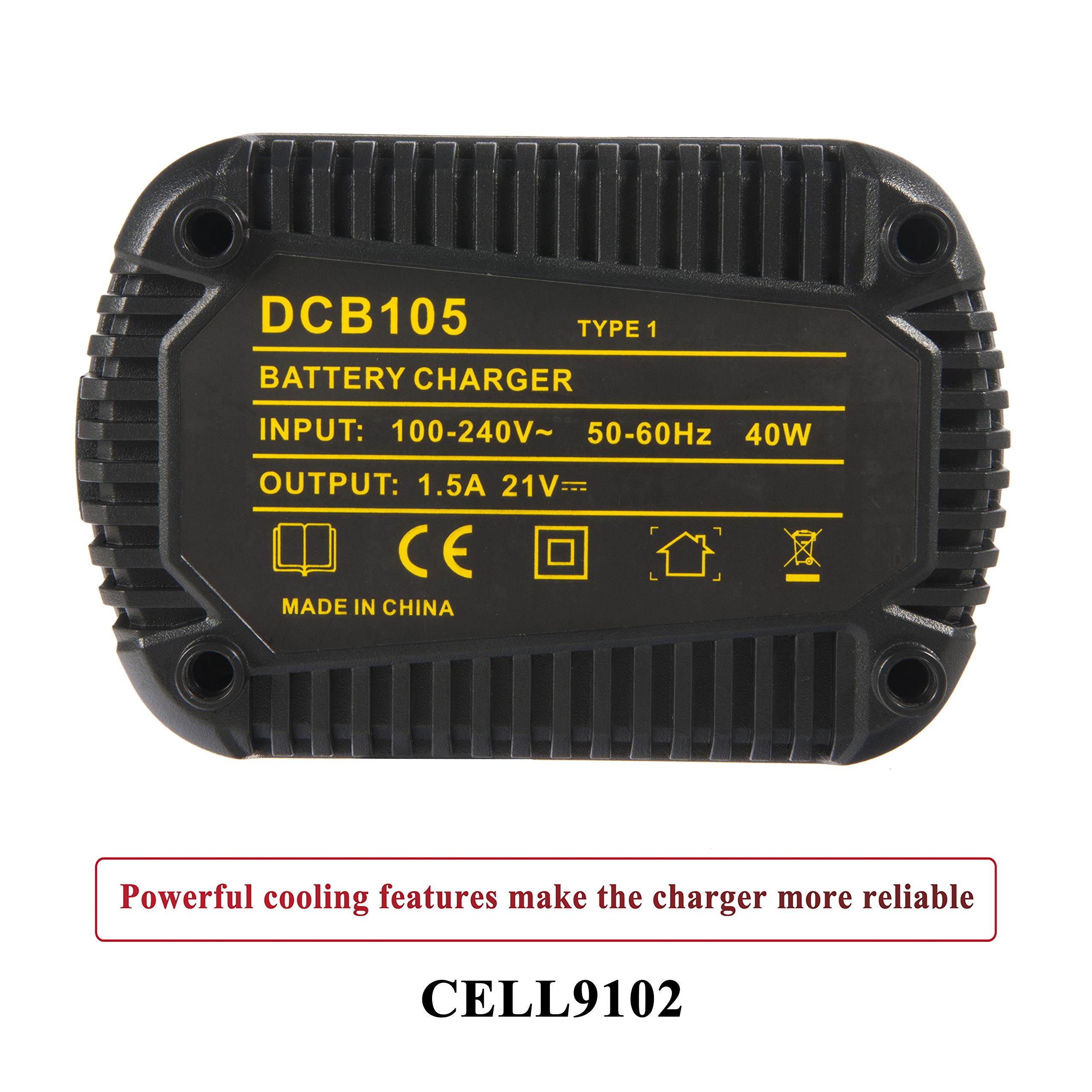CELL9102 20V Battery Charger for Dewalt MAX 20V Battery DCB205 and MAX 12V Battery DCB120, Replace DCB112 DCB101 DCB105 DCB115 DCB127 20 Volt Lithium Battery Charger