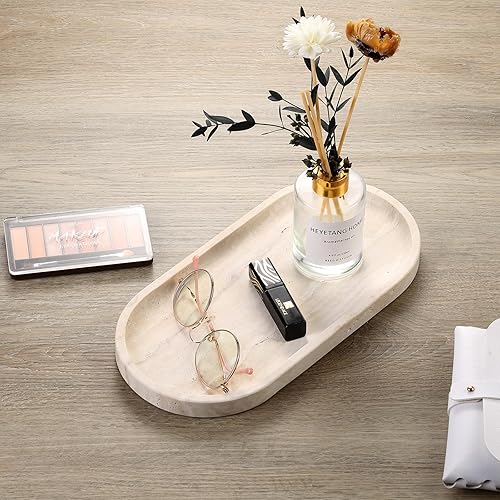 Miniatura 7 de Koville Bandeja de travertino italiano, bandeja decorativa de mármol de 12 x 6 pulgadas para encimera, catchall para perfumes, velas, plato