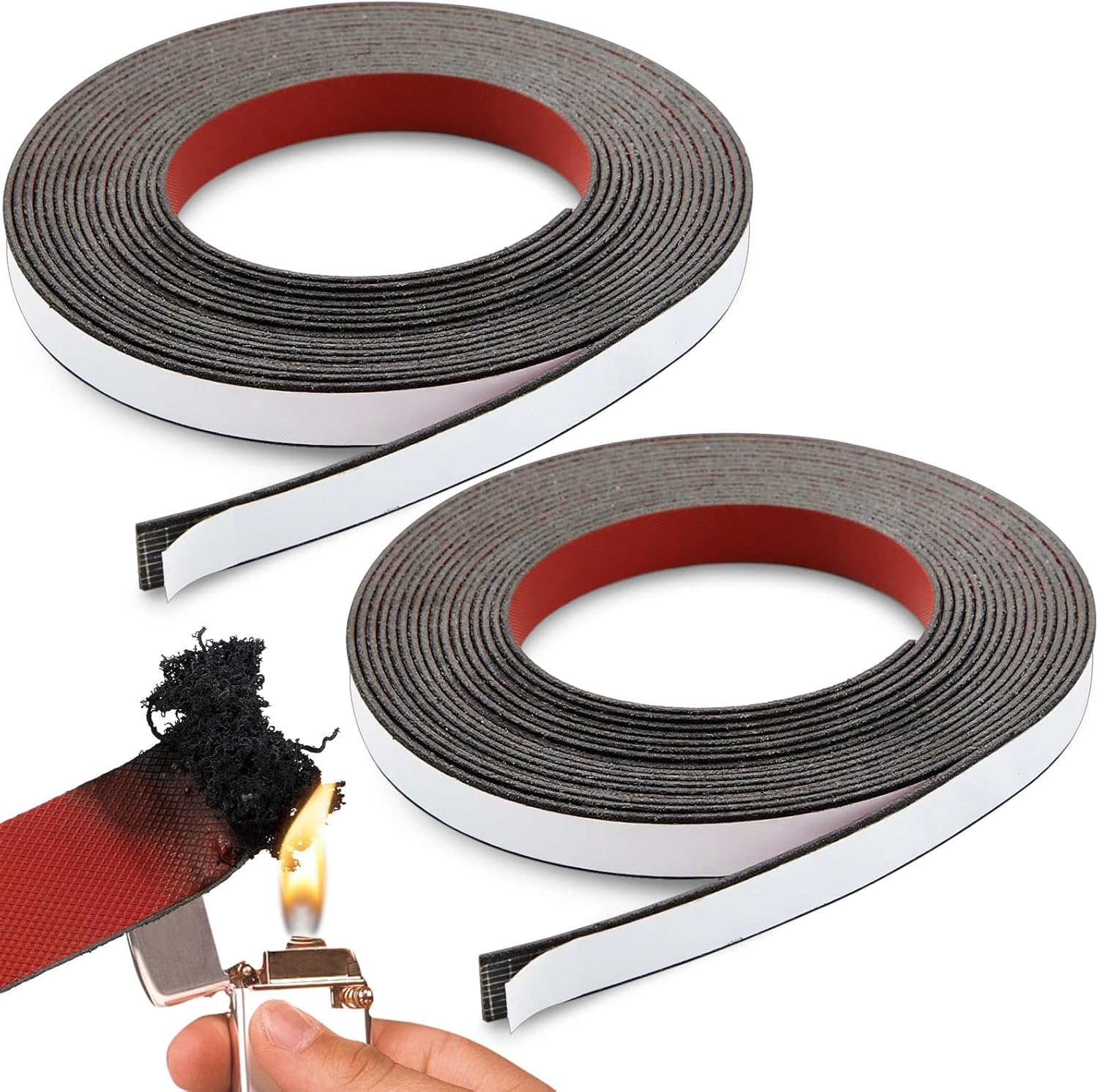 2 Rolls Intumescent Smoke Seal Strip Tape Flexible Expanding Fire Door Strips Adhesive Backed Composite Rubber Smoke Gasket Seal for Fire Windows Steel Doors, 0.6'' x 0.08'' x 9.8'/Roll