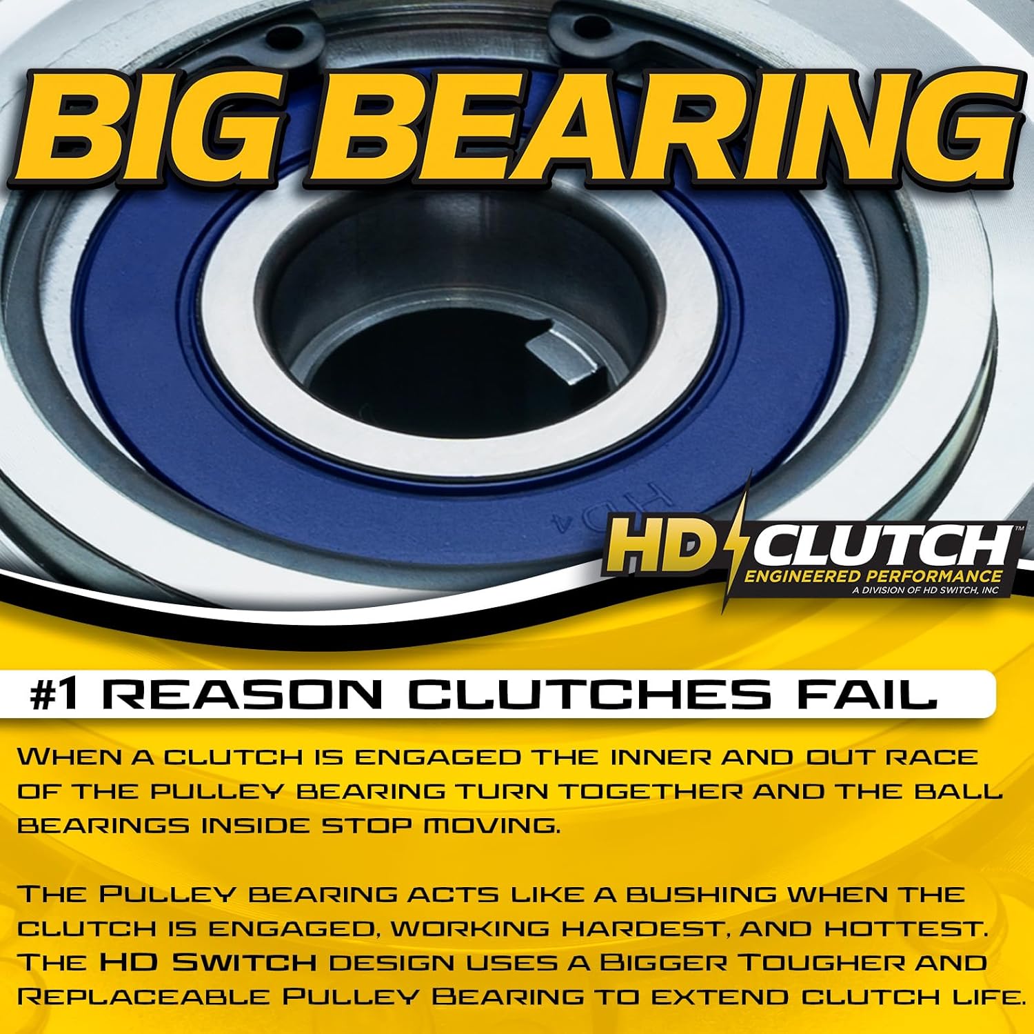 HD Switch BIGBearing HiTorque 120ftlb (OEM 95) PTO Clutch for Kubota K3011-10050 w/Larger Pulley Bearing Upgrade Z121SKH Z122EBR Z122RKW Z125EBR Z125SKH Z411KW Z421KX ZG123S ZG124E ZG127E ZG127S