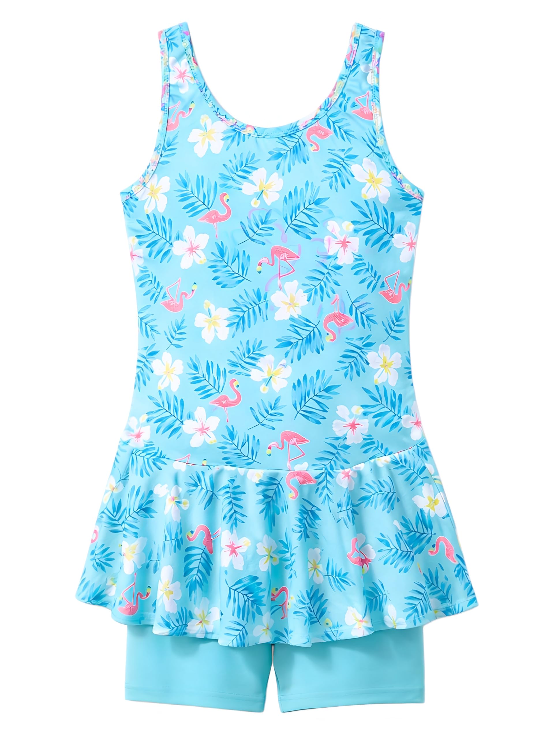 Girls Swimming Dress for Kids 2-13 Years One Piece Swim Costume with Attached Shorts 4-Way Stretch Quick Dry Swimsuit for Pool Beach-image-34