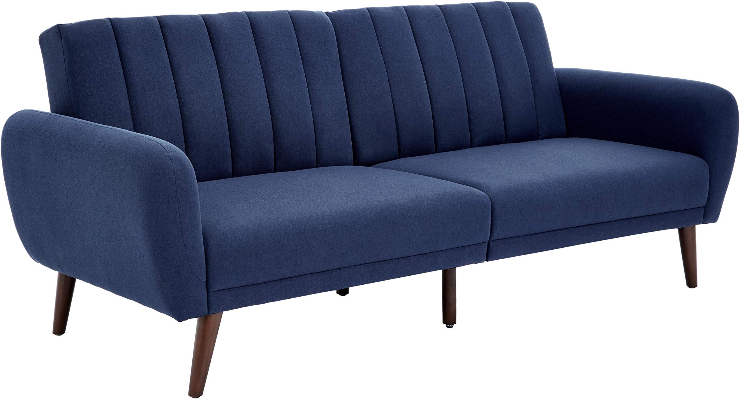 Sunrise Coast Torino Modern Linen-Upholstery Futon with Wooden Legs, Navy Blue