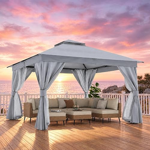 12x12 Gazebo Canopy with Netting, Curtains & Double Roof