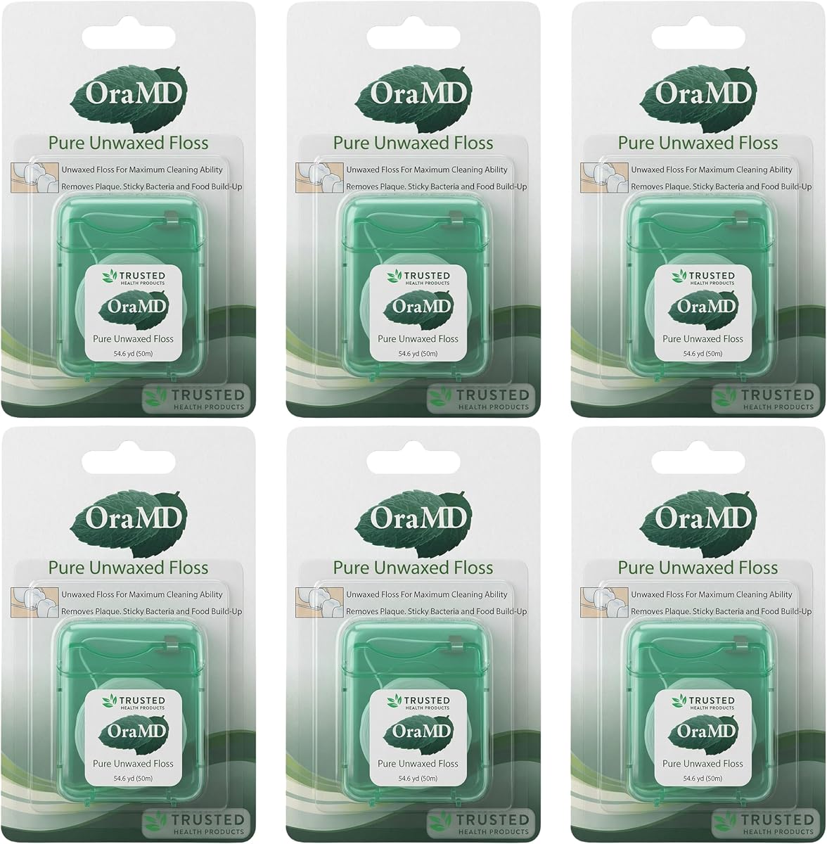 Oral Care Pure Unwaxed Dental Floss 54.6 Yards - PFAS-Free, Chemical Free, Shred Resistant - Unscented and Ultraclean Plaque Removal - Teeth and Gum Protection for Adults - Pack of 6 | Chemical-Free, Shred Resistant High-Grade Nylon Floss, Gentle Ultraclean Plaque Removal, Teeth and Gum Protection for Adults