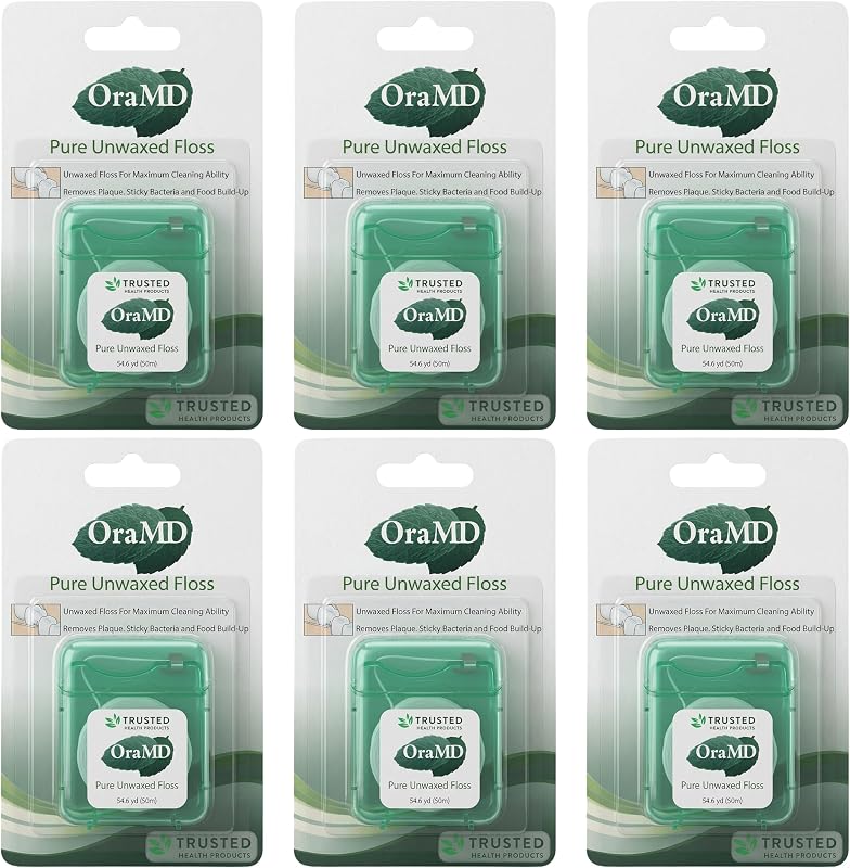 Oral Care Pure Unwaxed Dental Floss 54.6 Yards - PFAS-Free, Chemical Free, Shred Resistant - Unscented and Ultraclean Plaque Removal - Teeth and Gum Protection for Adults - Pack of 6 | Chemical-Free, Shred Resistant High-Grade Nylon Floss, Gentle Ultraclean Plaque Removal, Teeth and Gum Protection for Adults