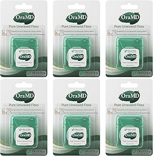OraMD Oral Care Pure Unwaxed Dental Floss 54.6 Yards - PFAS-Free, Chemical Free, Shred Resistant - Unscented and Ultraclean Plaque Removal - Teeth and Gum Protection for Adults - Pack of 6