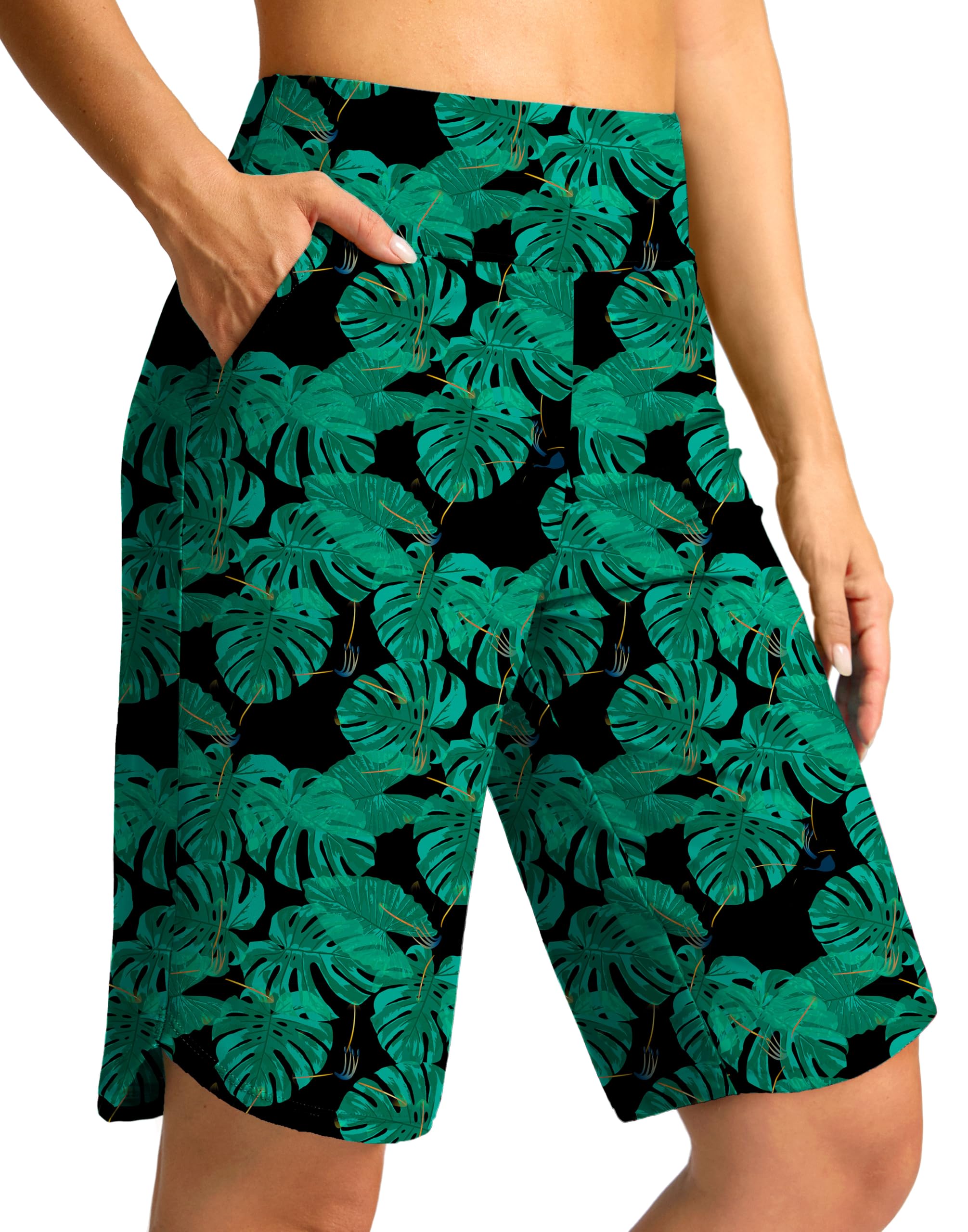 G Gradual Women's High Waisted Swim Board Shorts 11" Knee Length Beach Swimming Long Shorts for Women with Pockets Liner