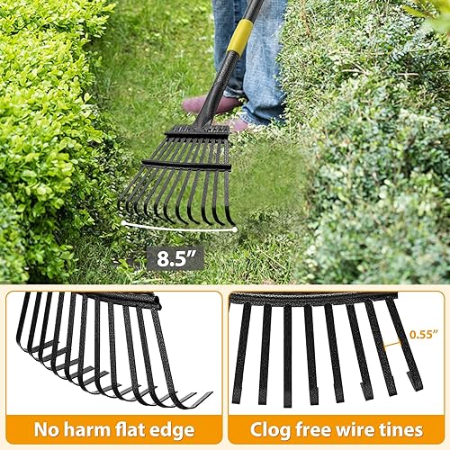 Miniatura 3 de Rastrillo para hojas, rastrillo de jardín de hojas, rastrillos de patio para césped, herramientas de metal con cabezal pequeño y estrecho de 9