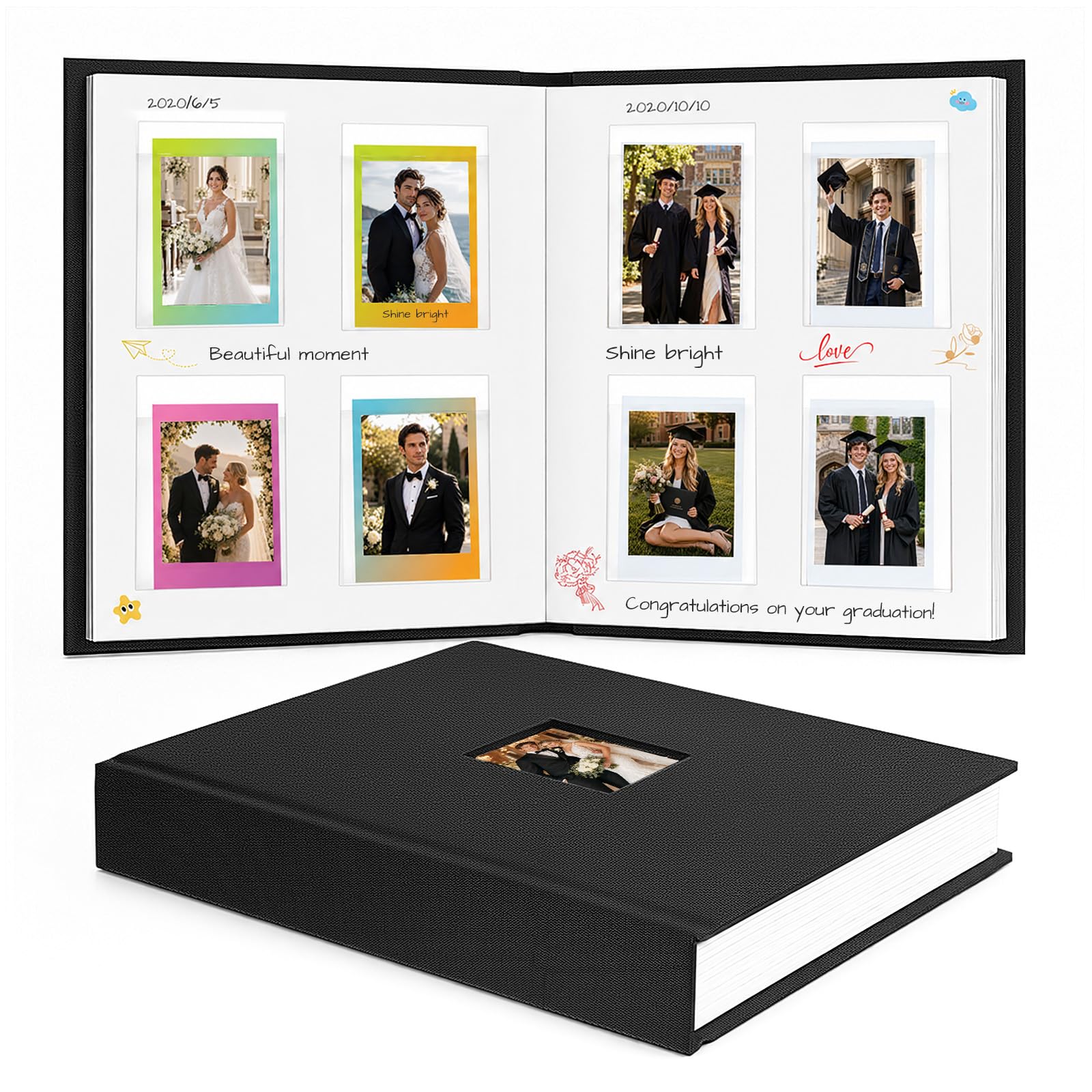 128 Pocket Hardcover Instant Photo Album for Instax Mini Photos,Linen Black